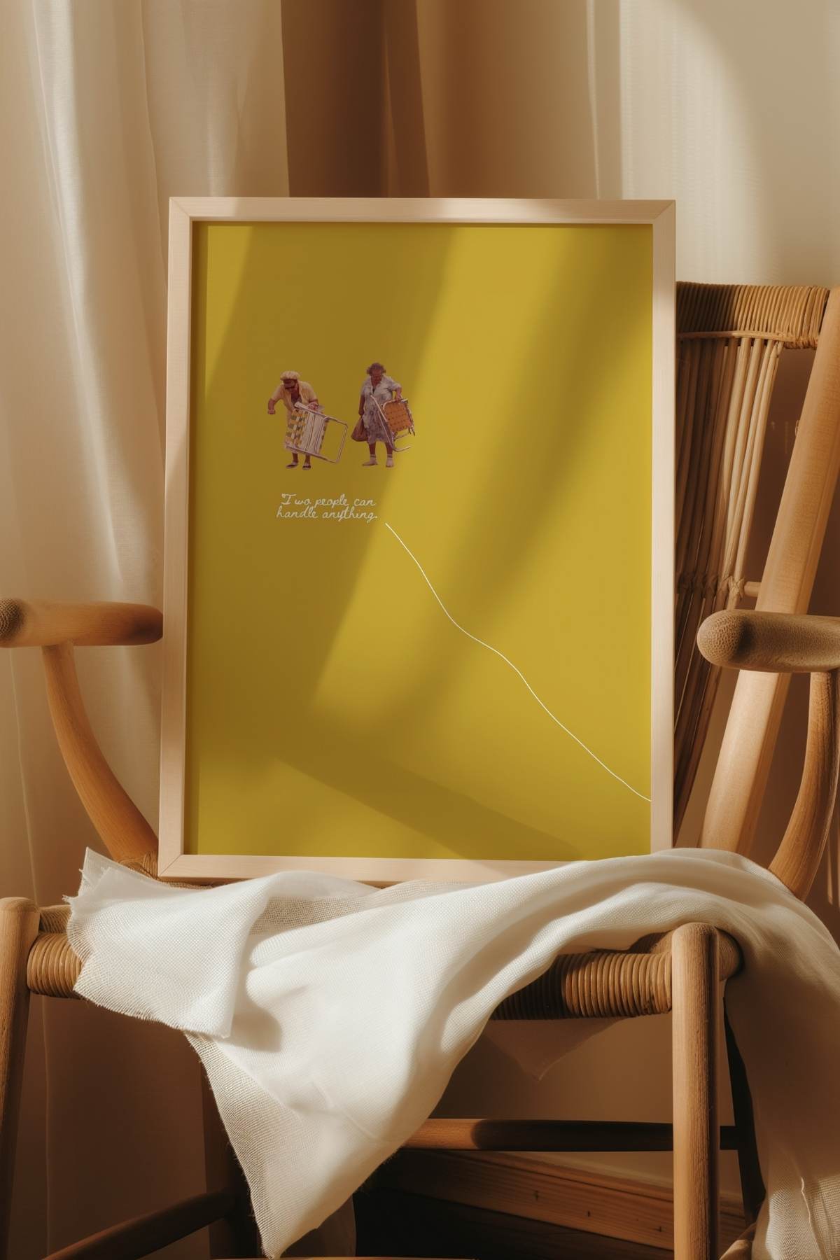 Hardal Sarı Kolaj Figürlü Modern Tablo Poster Duvar Dekoru Çerçevesiz