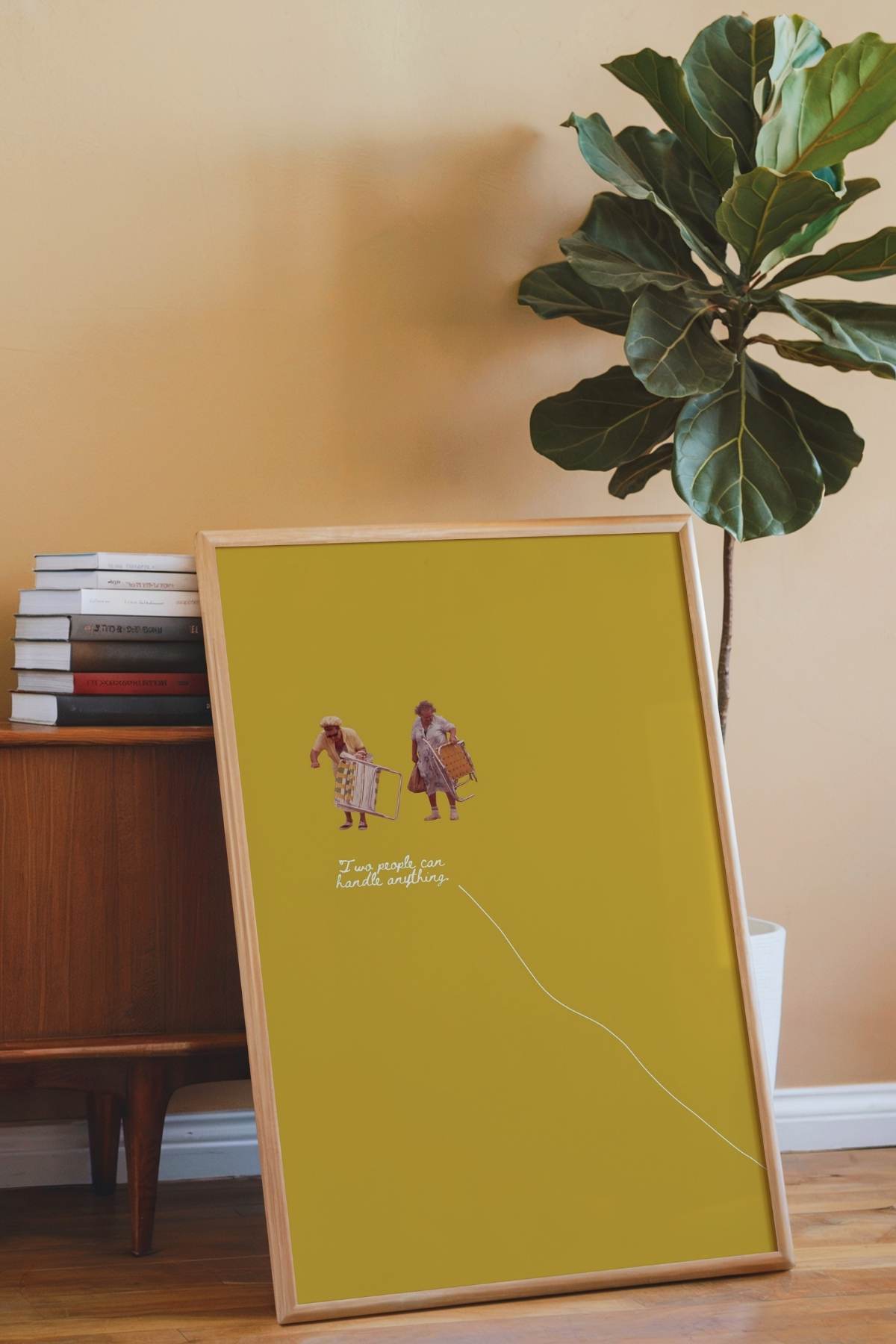 Hardal Sarı Kolaj Figürlü Modern Tablo Poster Duvar Dekoru Çerçevesiz