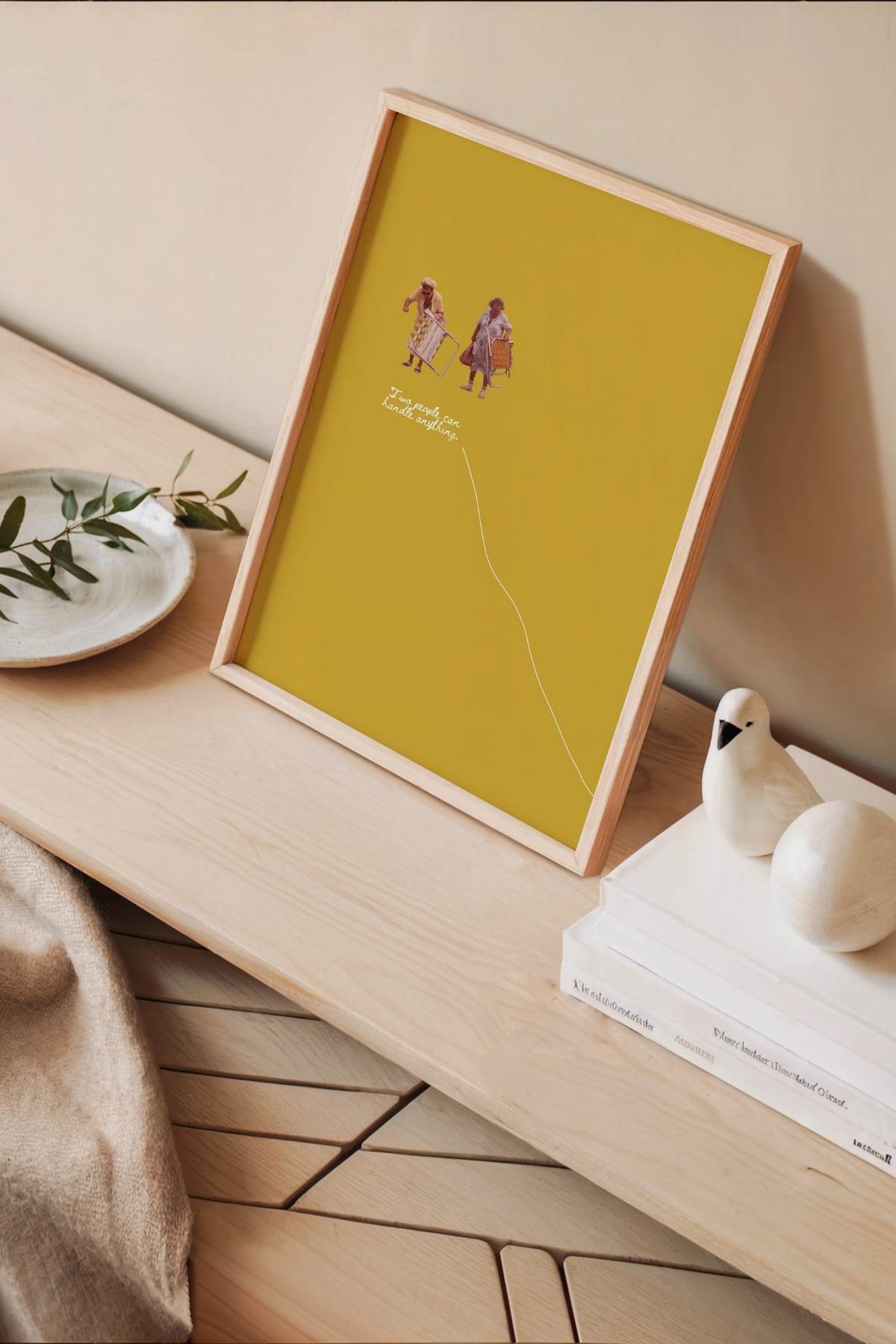 Hardal Sarı Kolaj Figürlü Modern Tablo Poster Duvar Dekoru Çerçevesiz