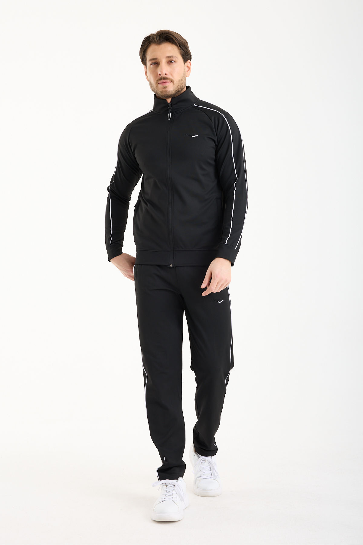 RDR-X  Erkek Siyah Şerit Detaylı Nakışlı Regular Fit Dalgıç Kumaş Eşofman Takımı - Görsel 4