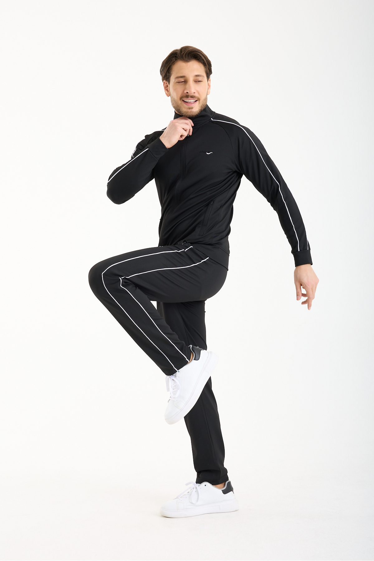 RDR-X  Erkek Siyah Şerit Detaylı Nakışlı Regular Fit Dalgıç Kumaş Eşofman Takımı - Görsel 6