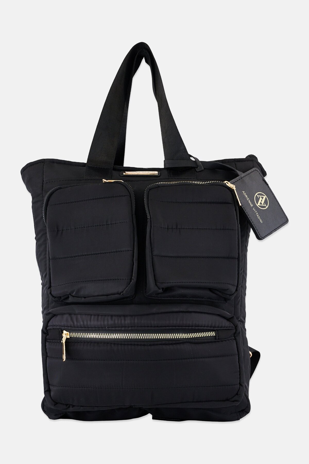 Adrienne Vittadini Women Quilted Backpack With Name Tag, Black- Trendyol Adrienne Vittadini Women Quilted Backpack With Name Tag, Black- Trendyol