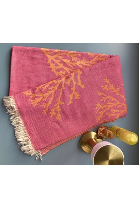 Ege İncisi Mercan Desenli Mercan Renkli %100 Pamuk Peştamal