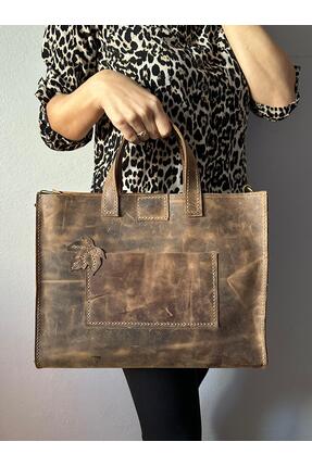 Aysa Çanta ve Aksesuar Hakiki Deri Vintage El ve Omuz Çantası - EskitmeKahve