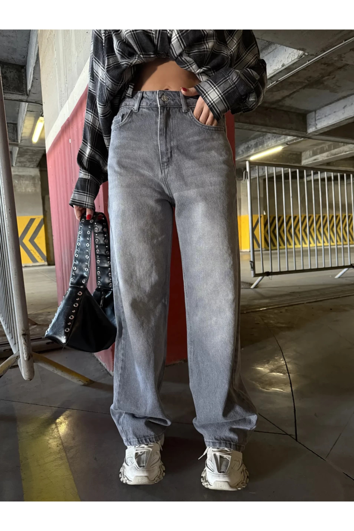 8line  Gri Baggy Salaş Cepli Bol Kesim Kot Pantolon - Görsel 5