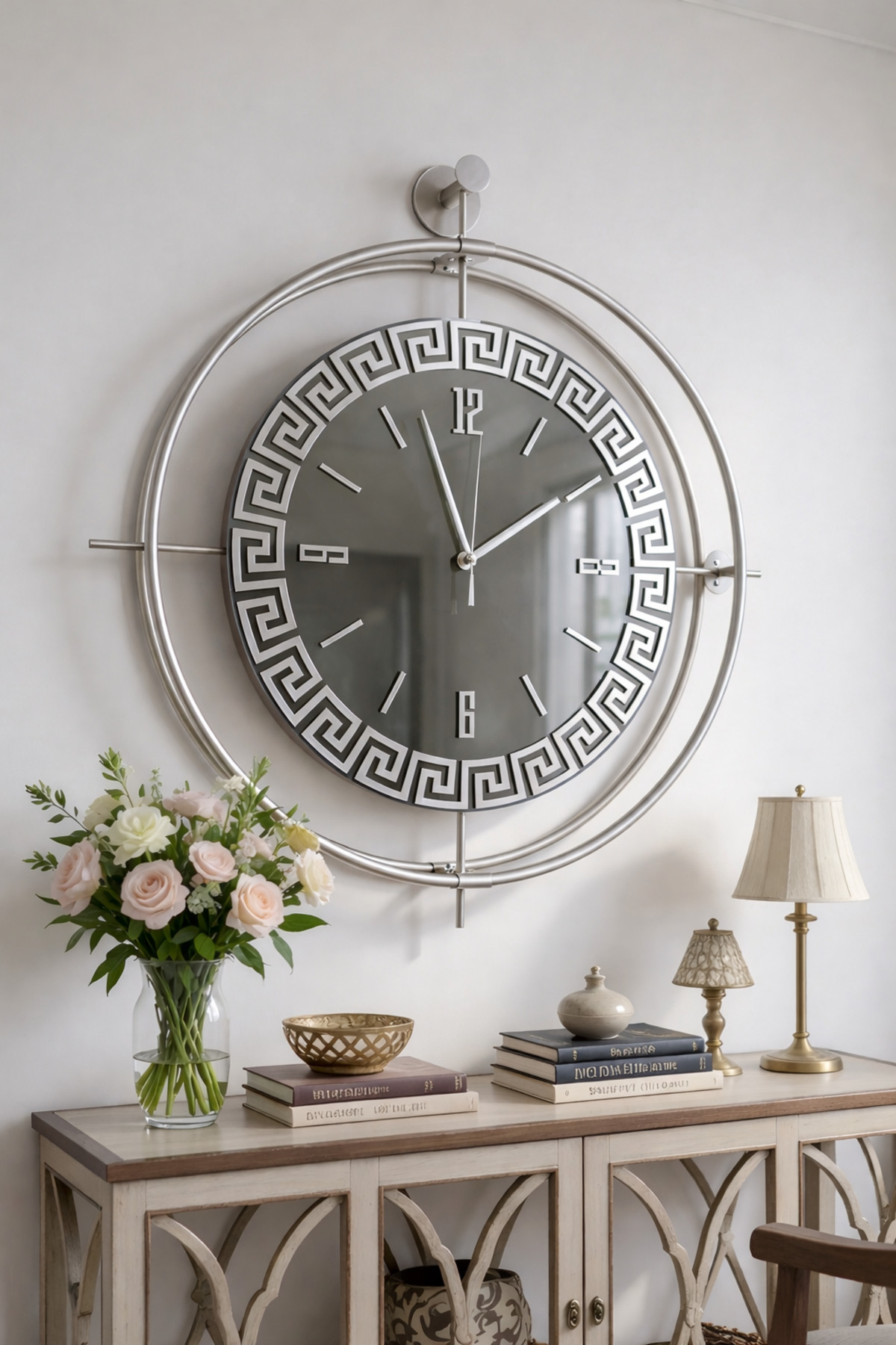 VERSAILLES Silver Mirrored Laviento Exclusive - (Real Mirrored) - (Battery Powered Led) Metal Wall Clock