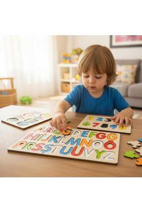 Bigibigi Ahşap Alfabe EĞİTİCİ SET Rakam ve Şekiller Eğitici Puzzle Seti – Mon...