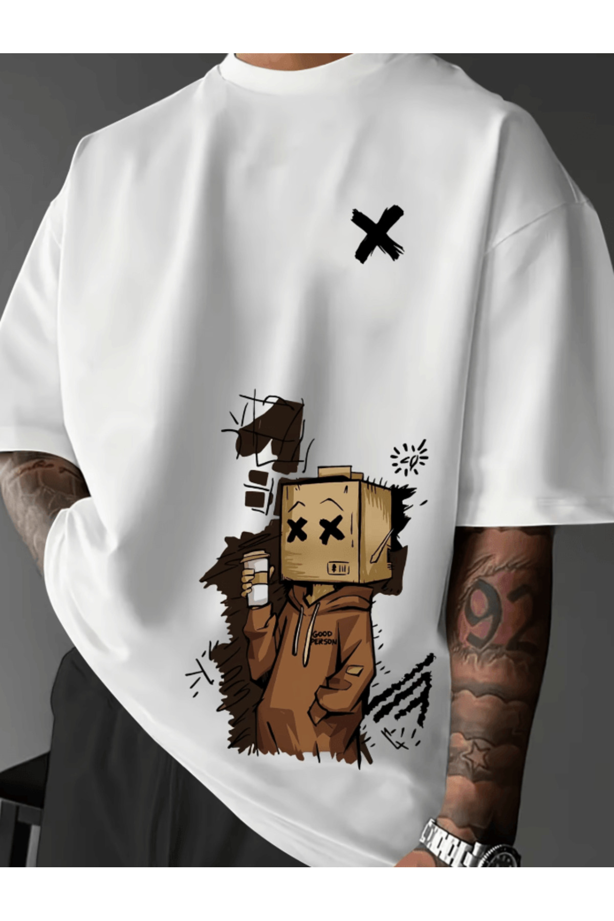 gencerco Bay Grafiti Karakter Baskılı Premium Oversize T-shirt