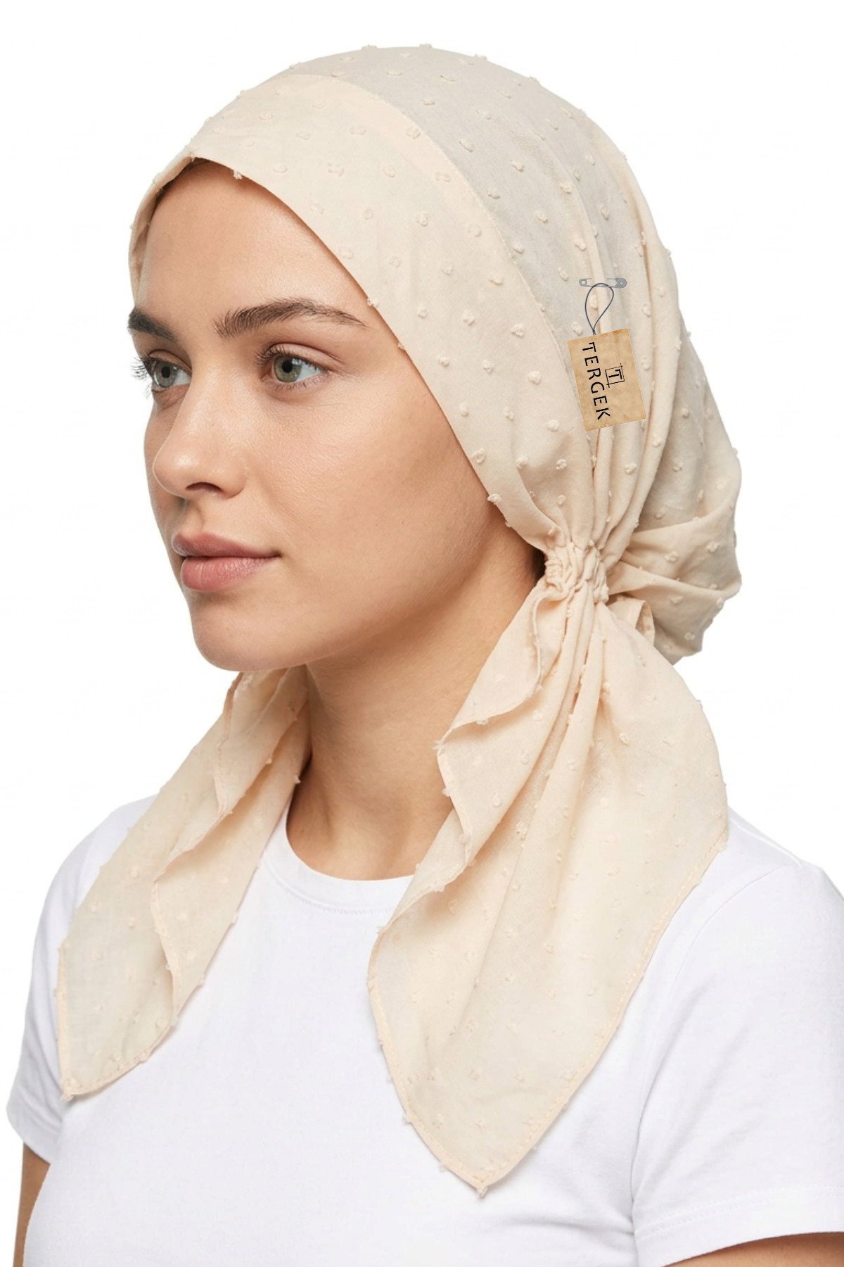 Elastic Bandana Light Beige Textured Women Practical Daily Sports Doctor Nurse Hospital Chemotherapy Bonnet