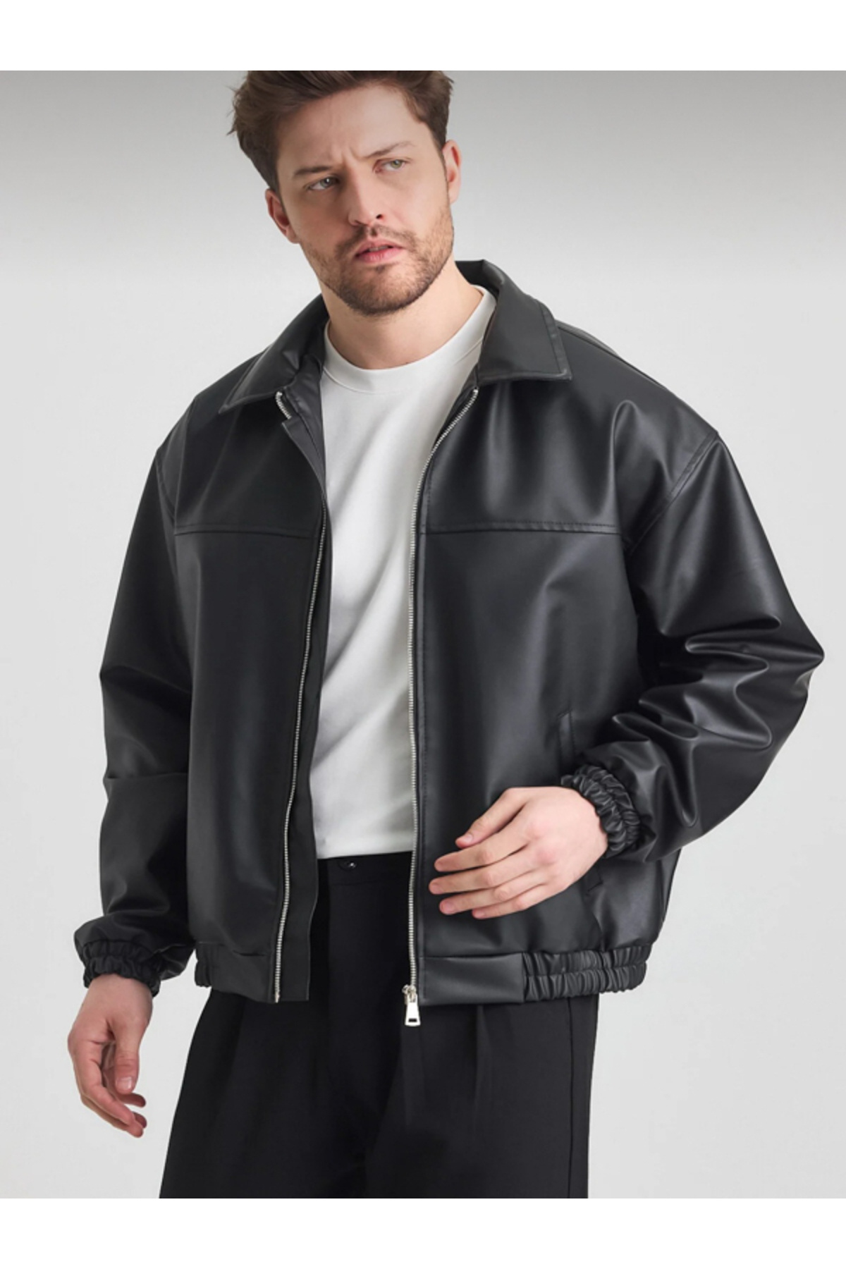 Lux Vestimenta  Oversize Erkek Siyah Deri Ceket - Görsel 4