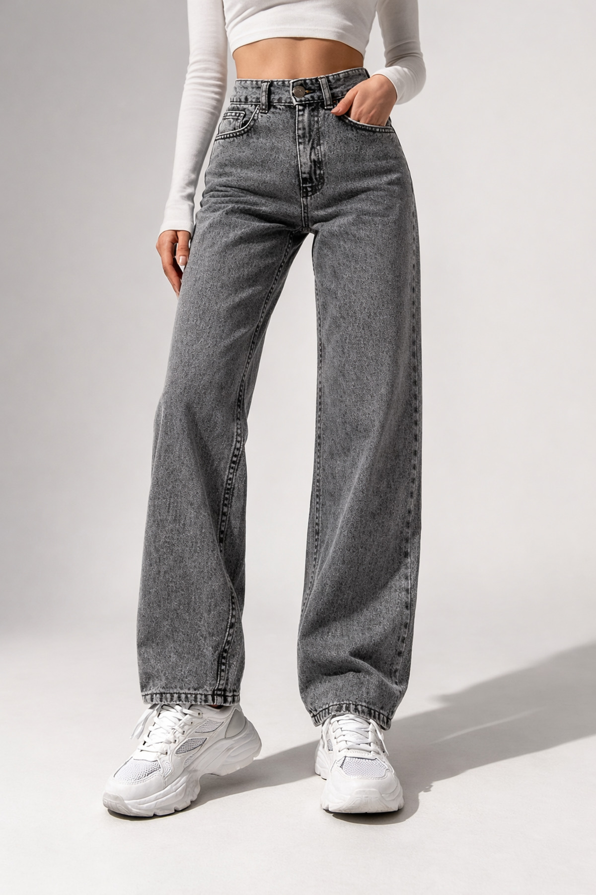 LİMABEL  Kadın Yüksek Bel Antrasit Jeans Füme Salaş Kot Pantolon - Görsel 5