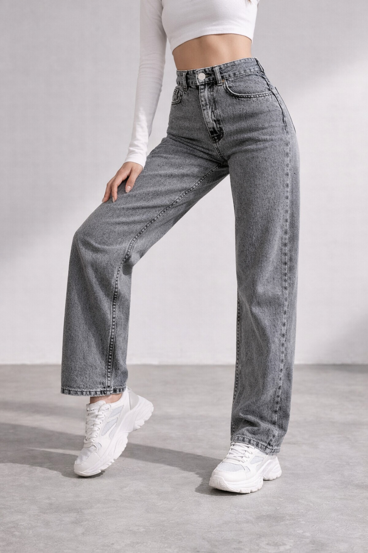 LİMABEL  Kadın Yüksek Bel Antrasit Jeans Füme Salaş Kot Pantolon - Görsel 4