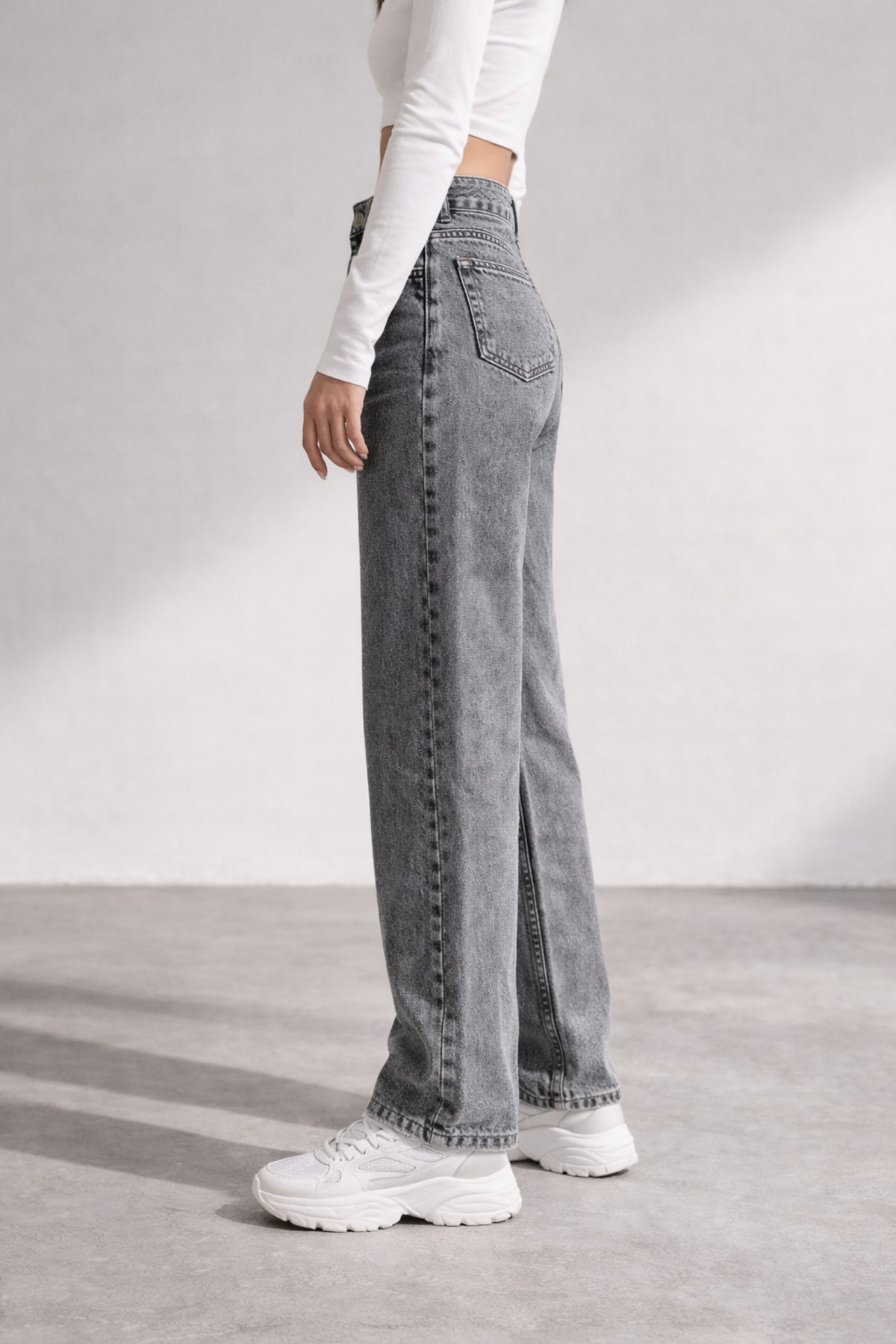 LİMABEL  Kadın Yüksek Bel Antrasit Jeans Füme Salaş Kot Pantolon - Görsel 3