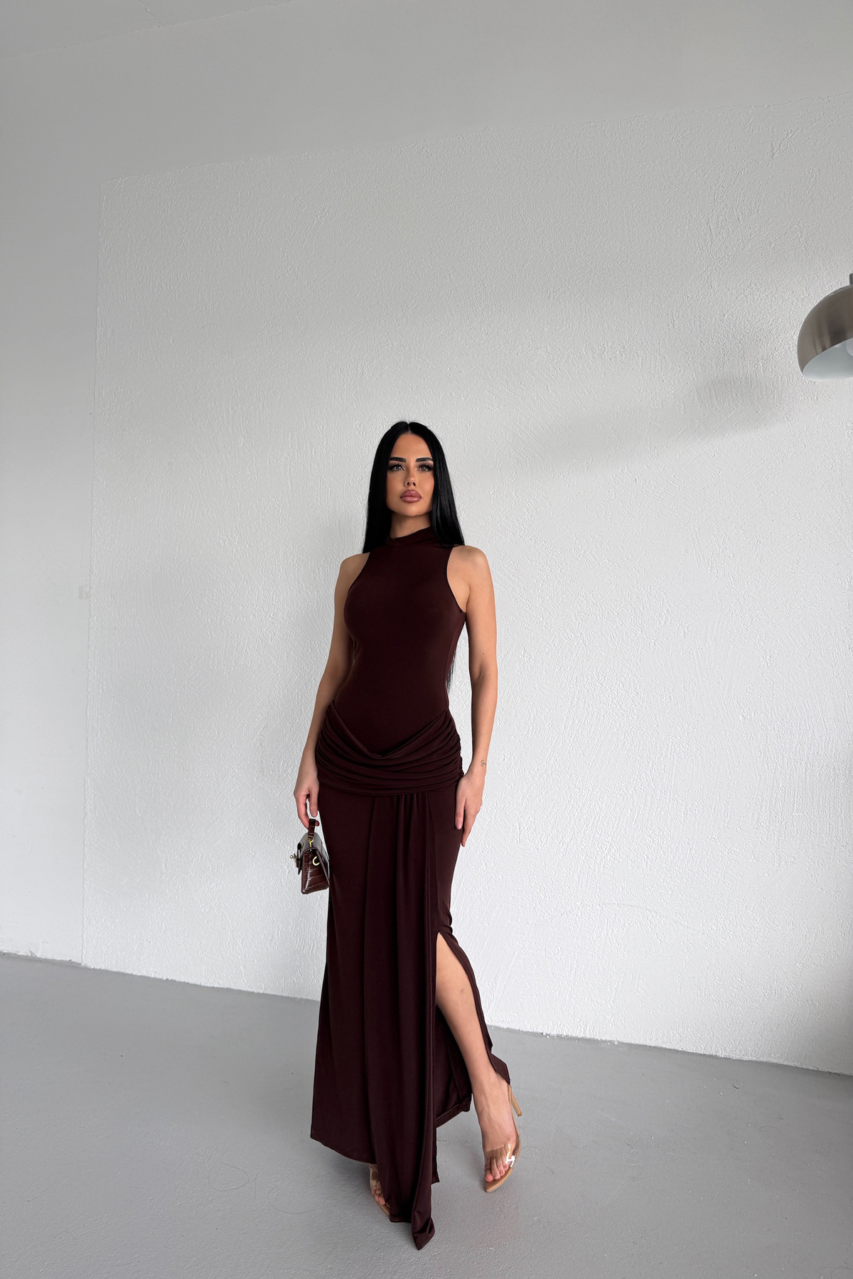 KAMACI BUTİK  HALTER YAKA TASARIM PRENSES ELBİSE - Görsel 6