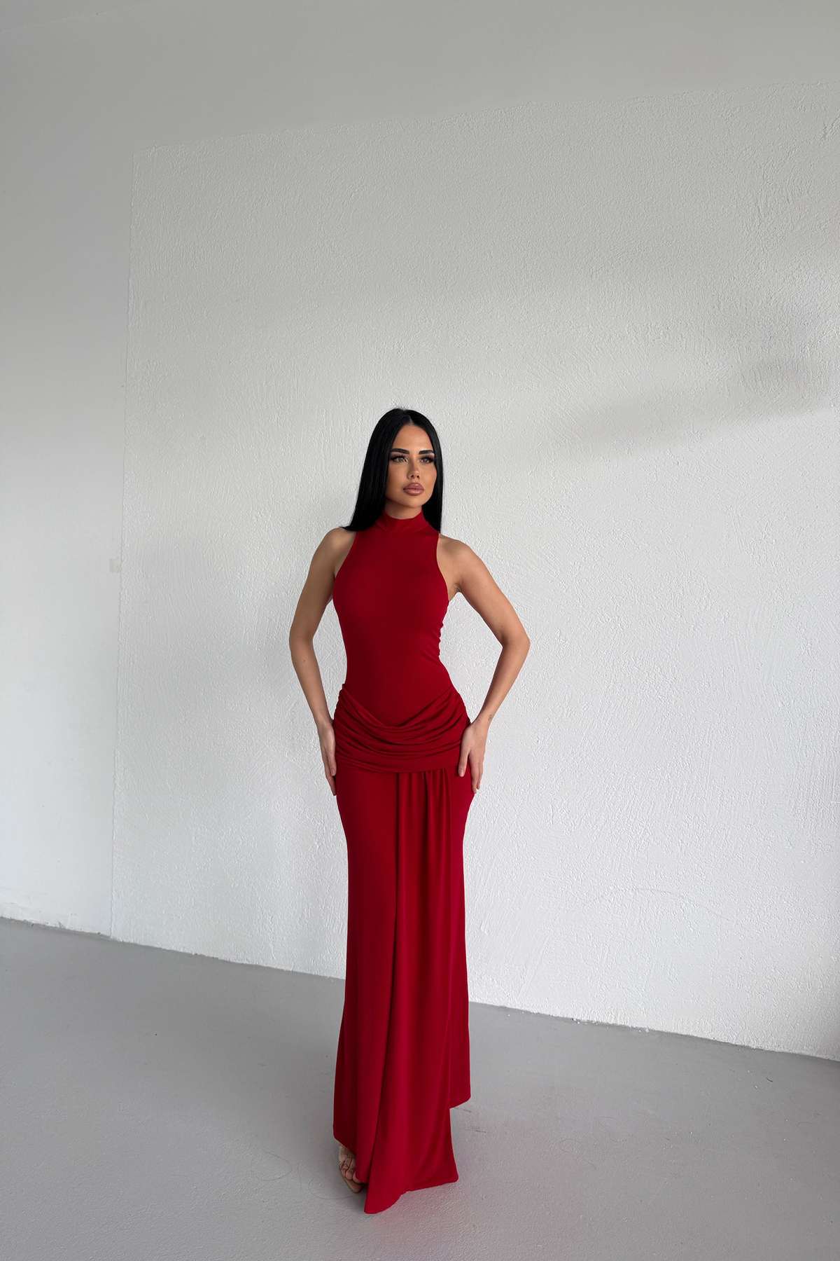 KAMACI BUTİK  HALTER YAKA TASARIM PRENSES ELBİSE - Görsel 4