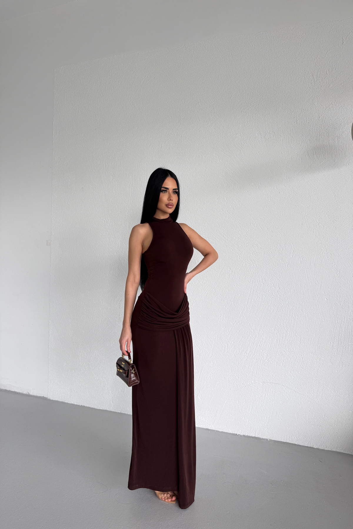 KAMACI BUTİK  HALTER YAKA TASARIM PRENSES ELBİSE - Görsel 5