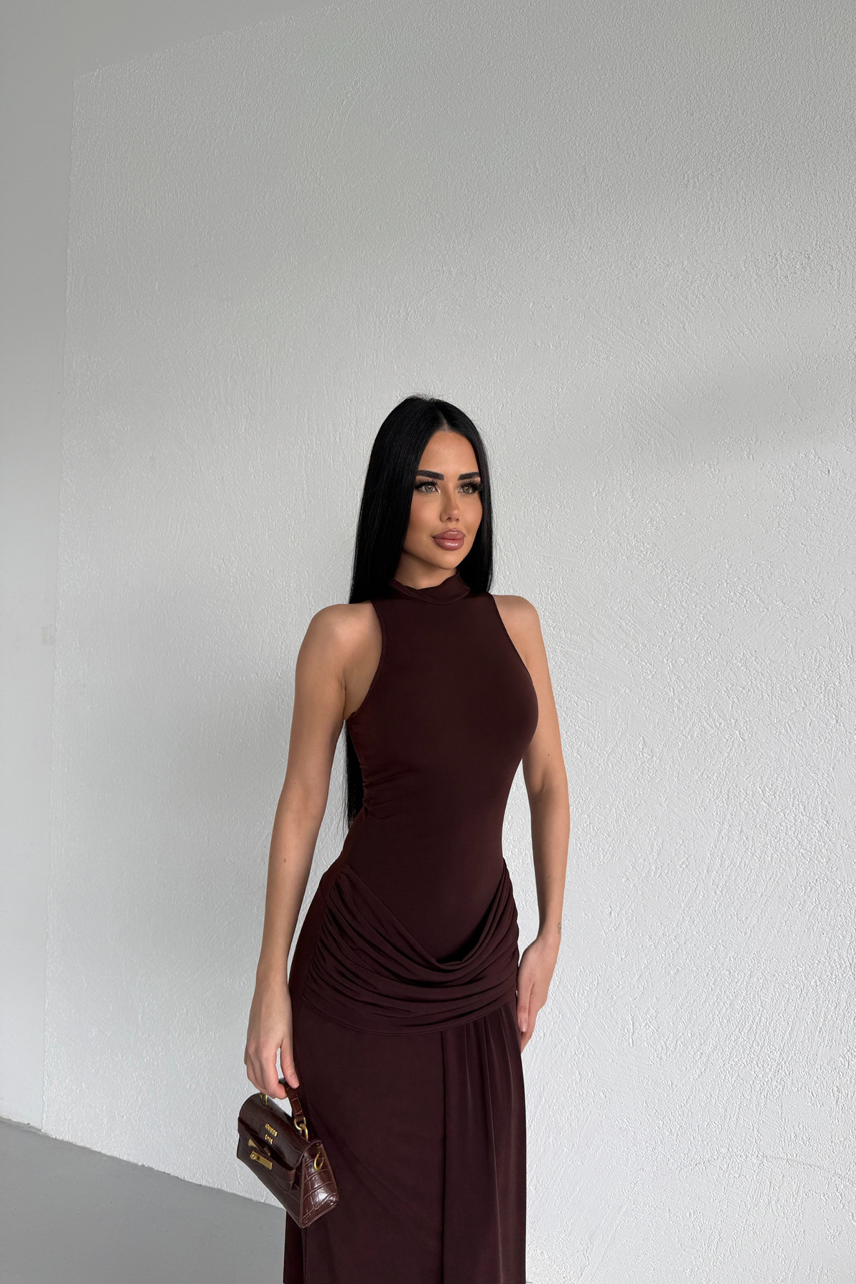 KAMACI BUTİK  HALTER YAKA TASARIM PRENSES ELBİSE - Görsel 3