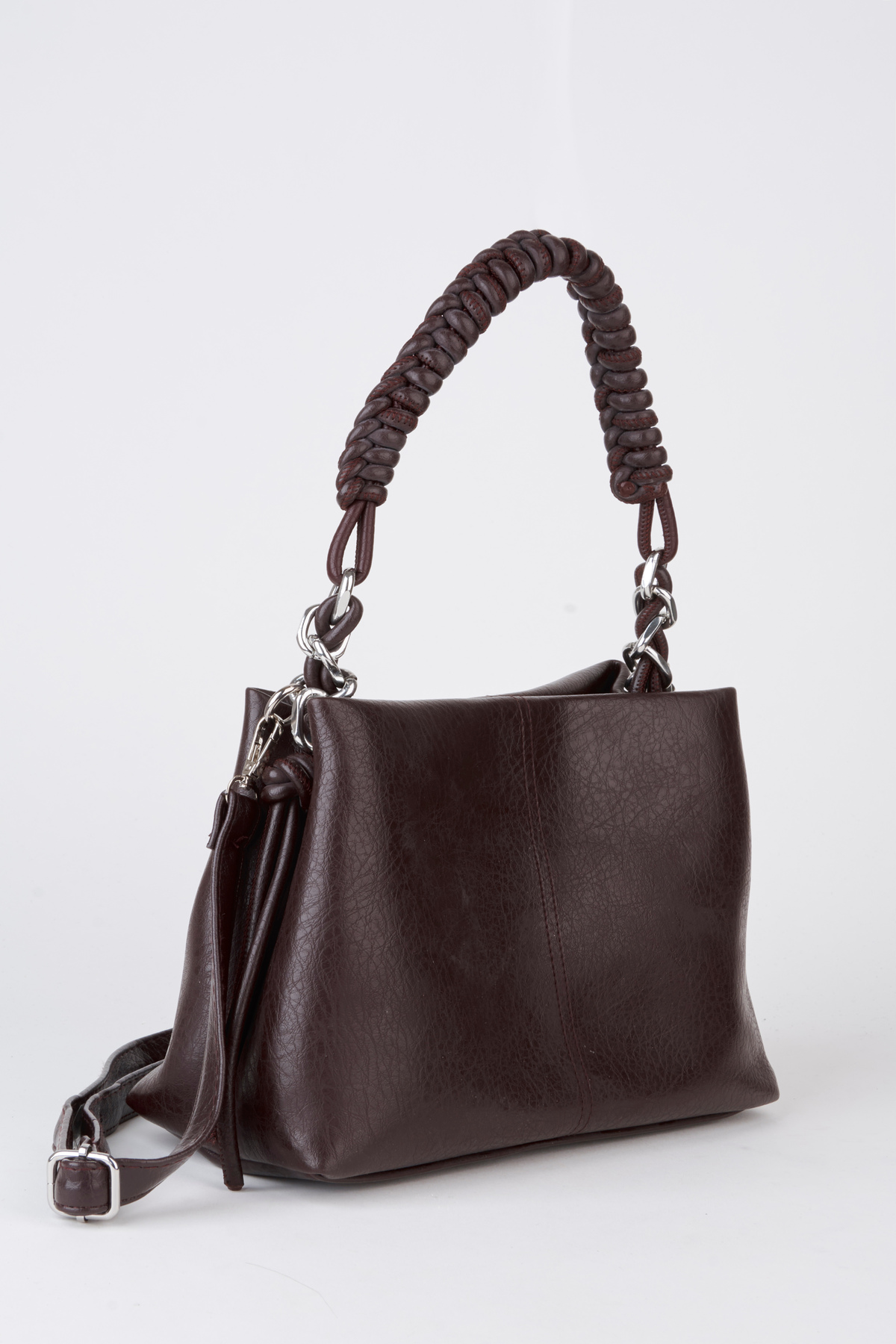 Women's Hot Coffee Faux Leather Mesh Strap Lined Zipper Closure Hand Sleeve And Shoulder Bag