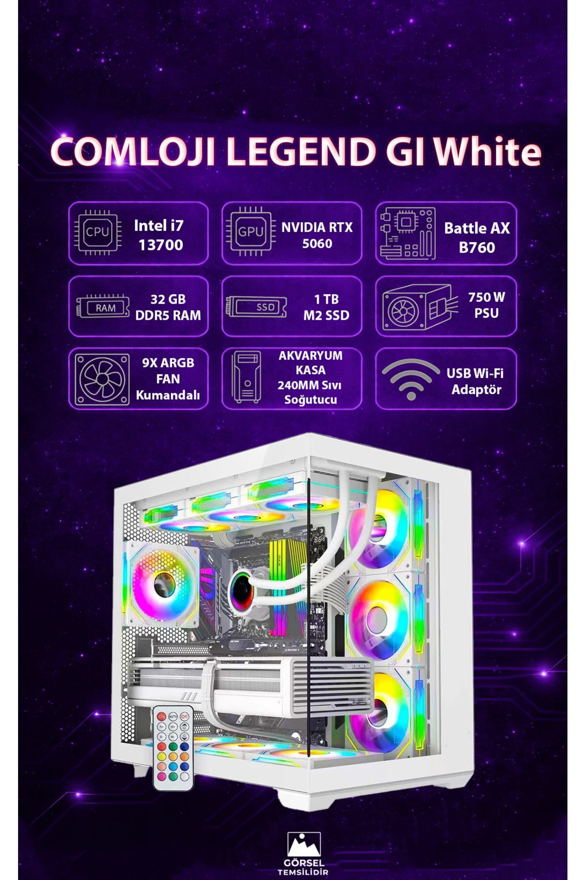 COMLOJI Gi LEGEND White RTX 5060 8GB + Intel i7 13700 32GB RAM 1