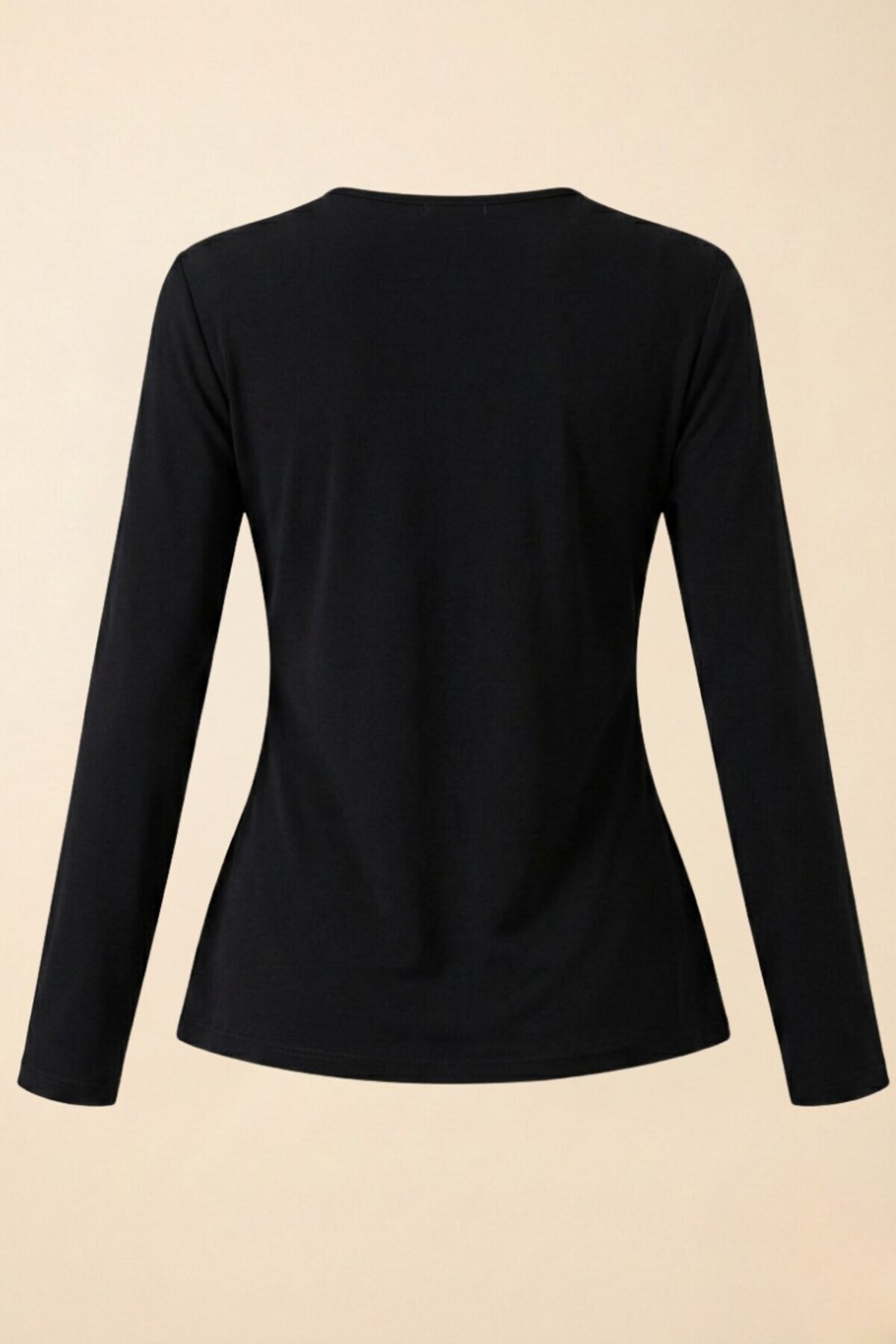 Potenza  Kadın Bluz Gold Toka Detaylı Büzgülü Kruvaze Yaka Uzun Kollu Sandy Kumaş Likralı Şık Bluz - Görsel 2