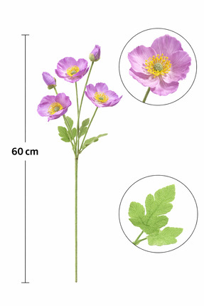 çiçek rengi dekor 60 cm Yapay Lila Gelincik Dalı – Gerçek Dokulu Dekoratif Çi...