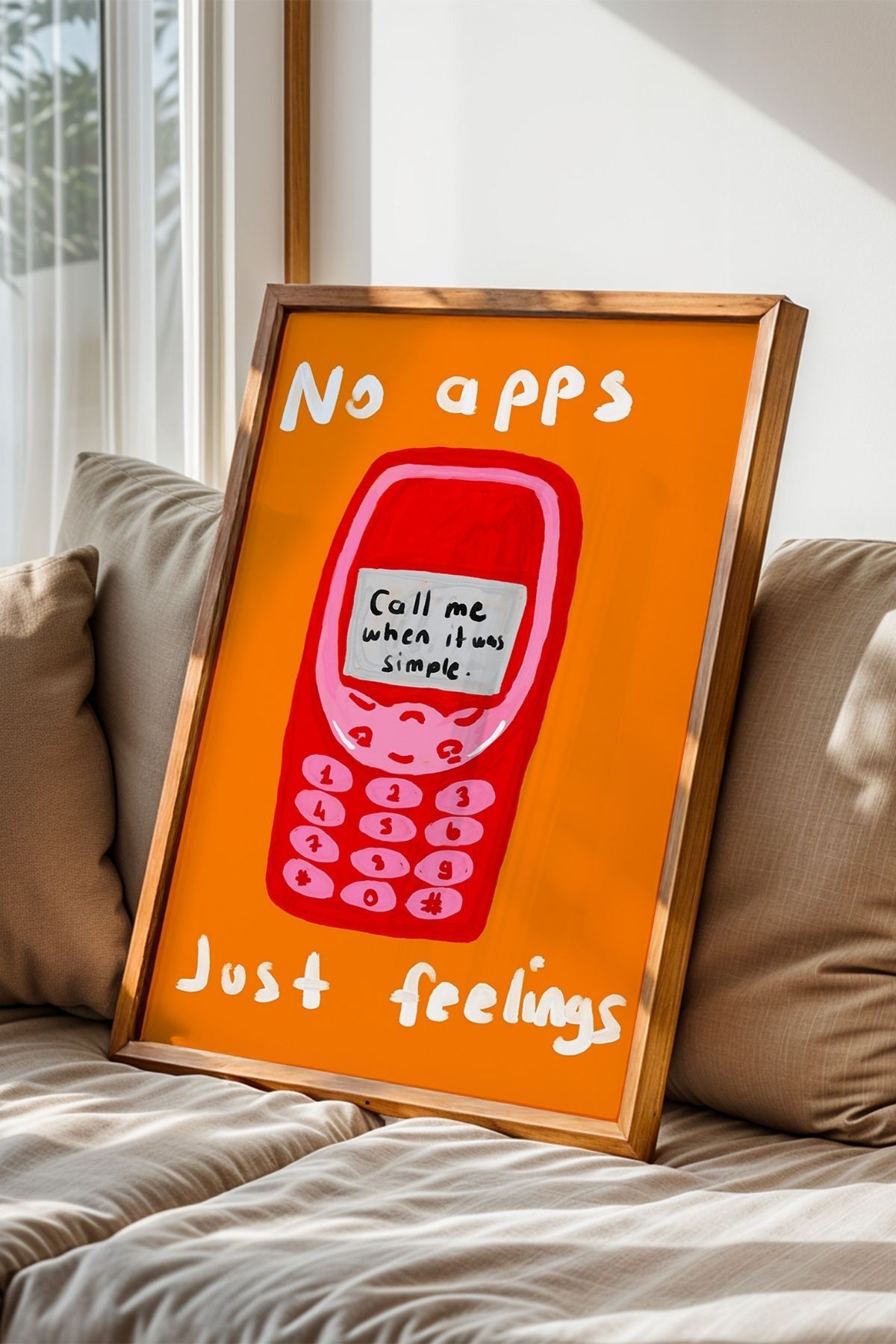 Nostaljik Telefon Figürlü Yazılı Modern Tablo Poster Duvar Dekoru Retro Tasarım Çerçevesiz