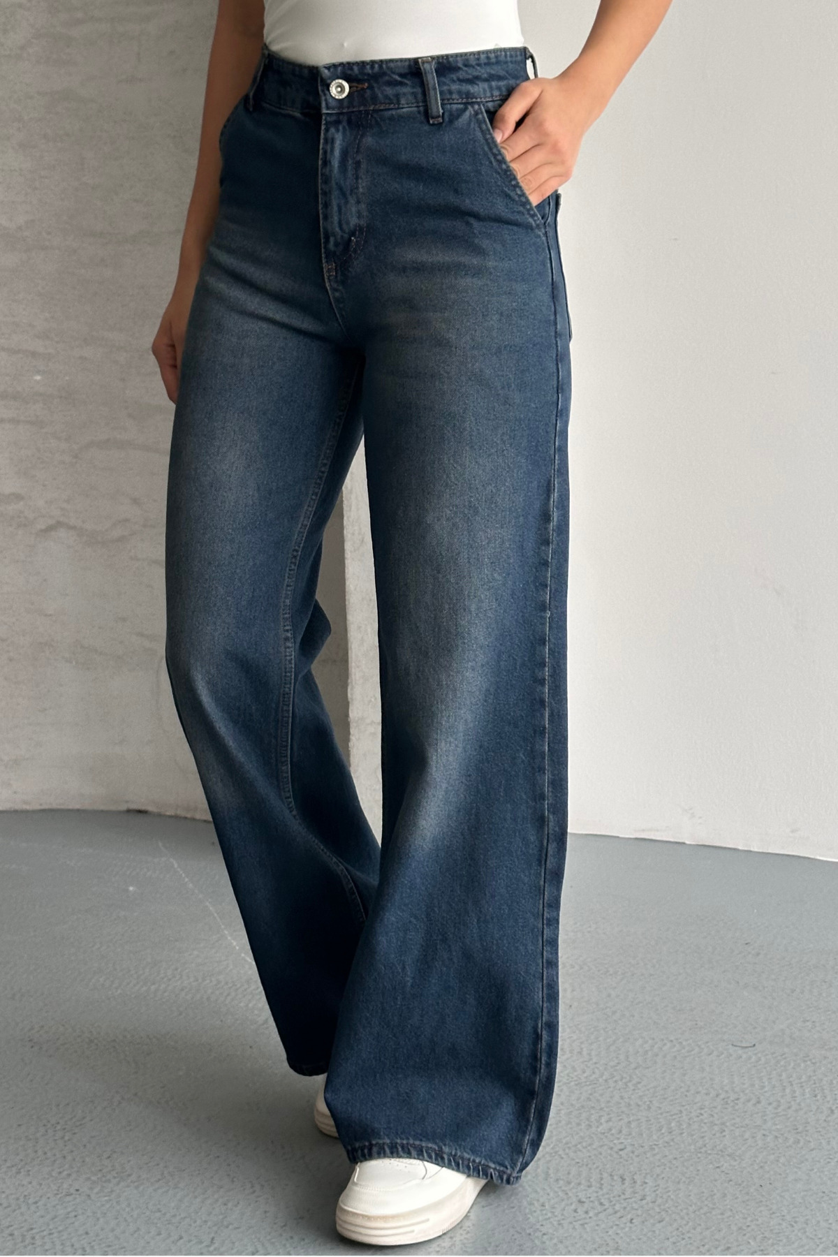 macharel jeans  Kadın Yüksek Bel Jean Yan Cep Kot Palazzo Pantolon - Görsel 6