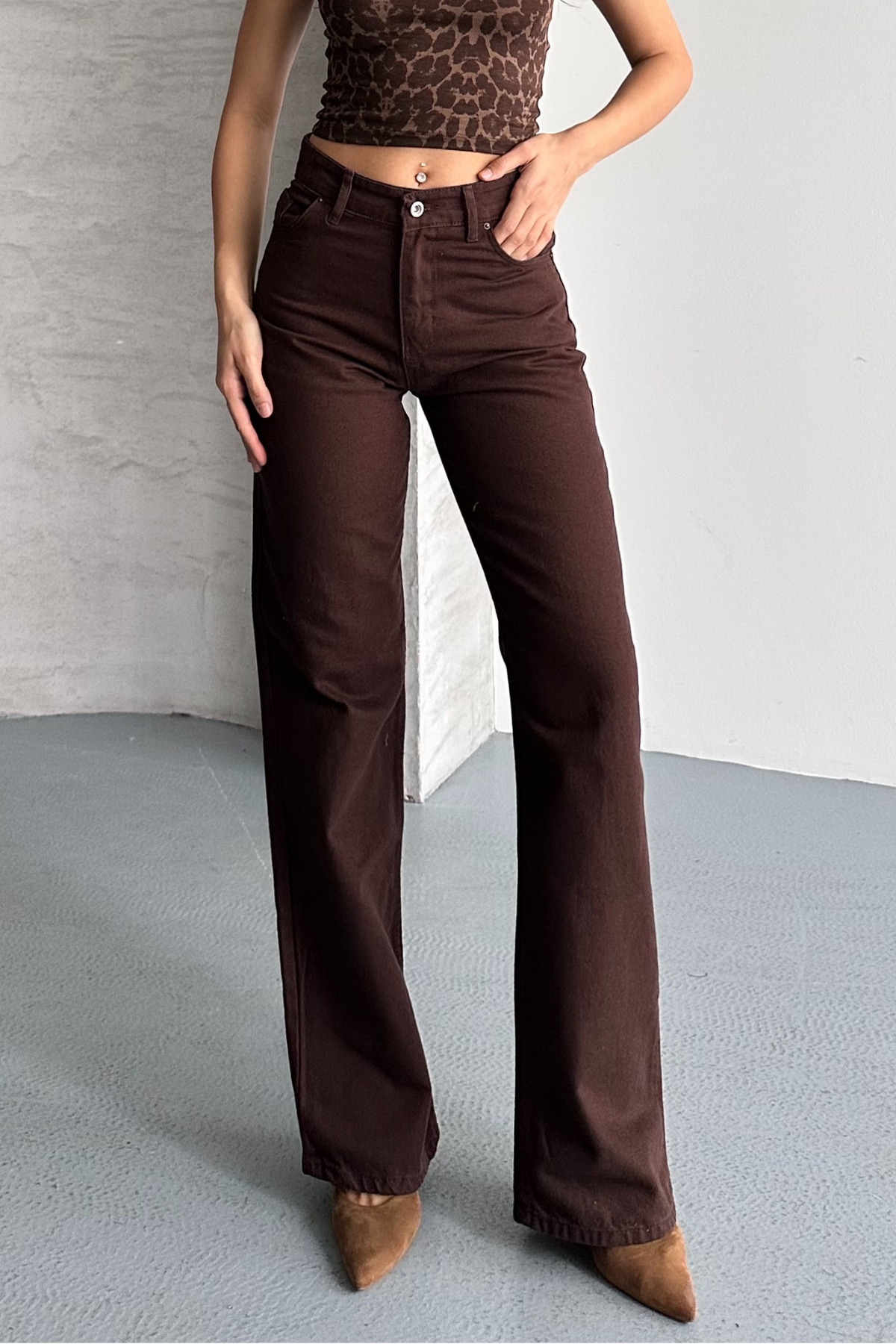 macharel jeans  Kadın Yüksek Bel Jean Kot Palazzo Pantolon - Görsel 6