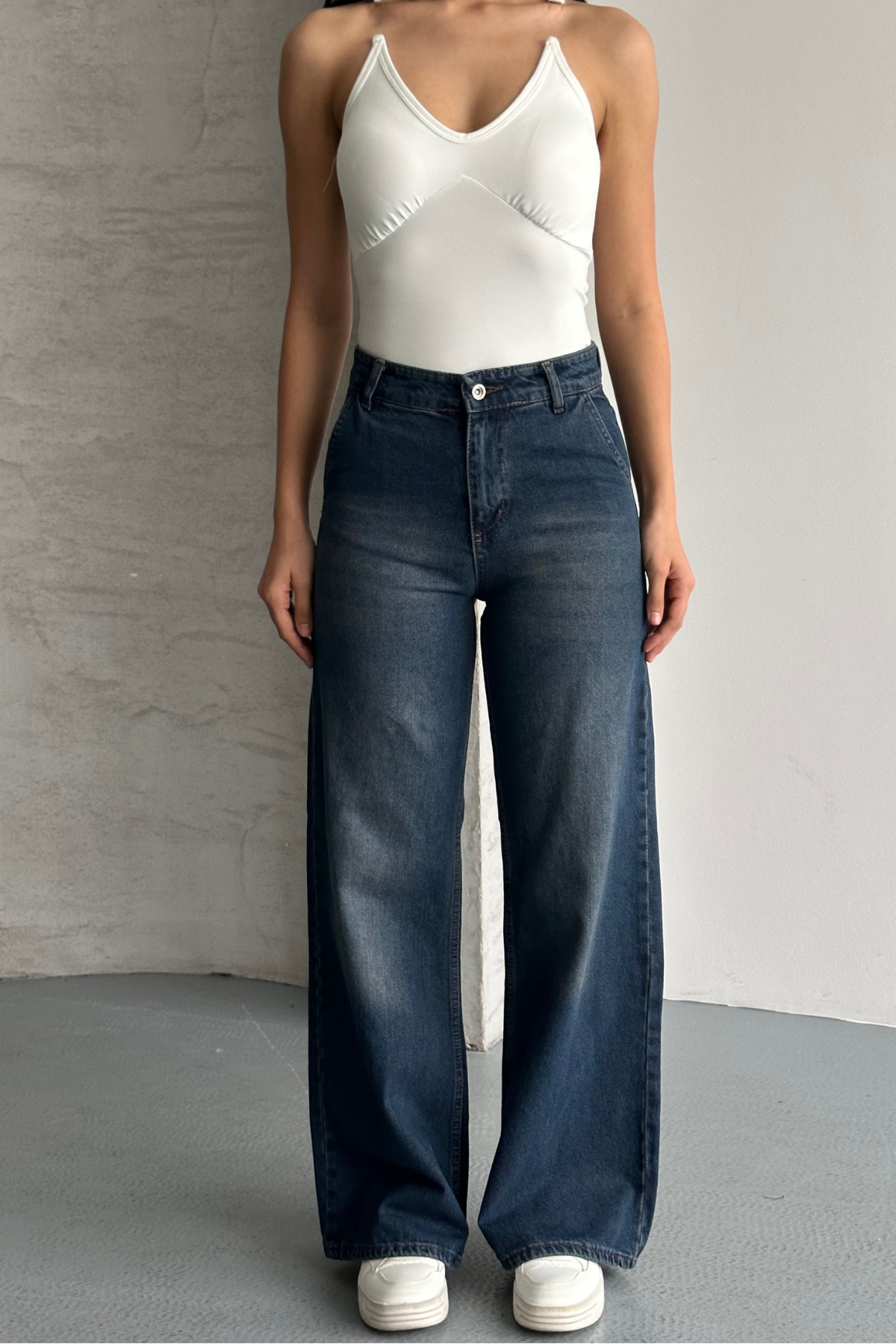 macharel jeans  Kadın Yüksek Bel Jean Yan Cep Kot Palazzo Pantolon - Görsel 8