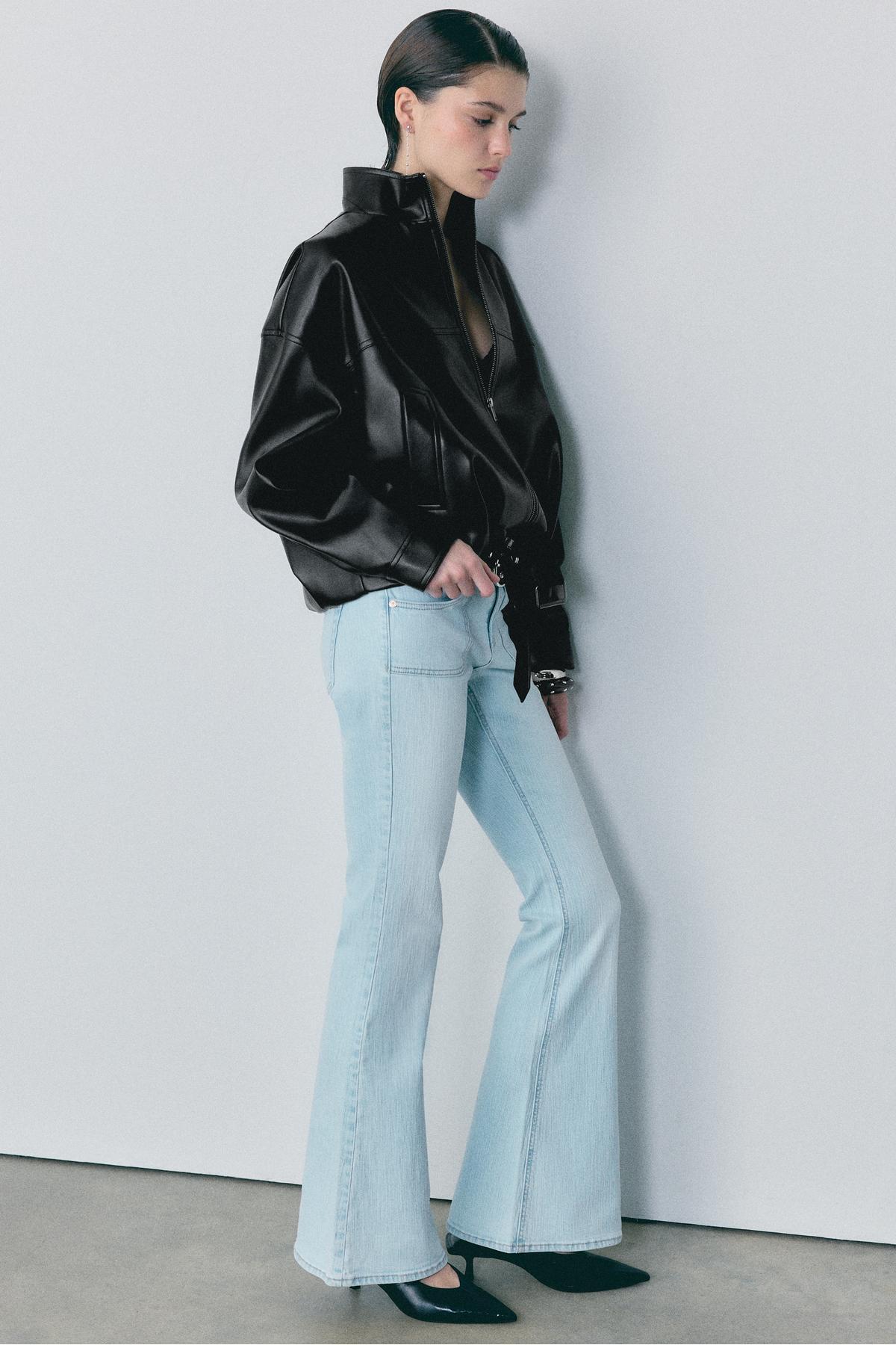 Stradivarius  Kemerli suni deri balon ceket - Görsel 2