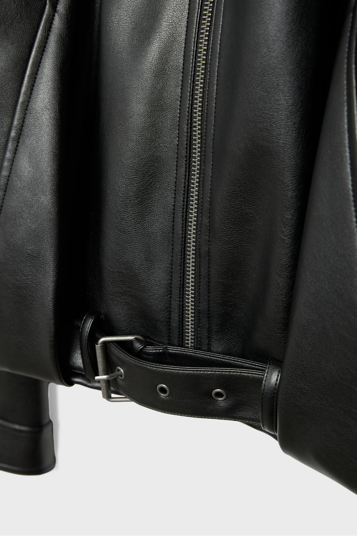 Stradivarius  Kemerli suni deri balon ceket - Görsel 8