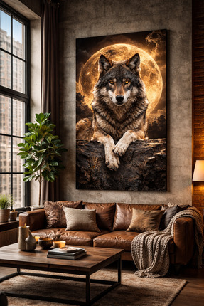 My canvas Premium Seri Altın Dolunay Kurt Kanvas Tablo – Alfa Kurt Duvar Deko...