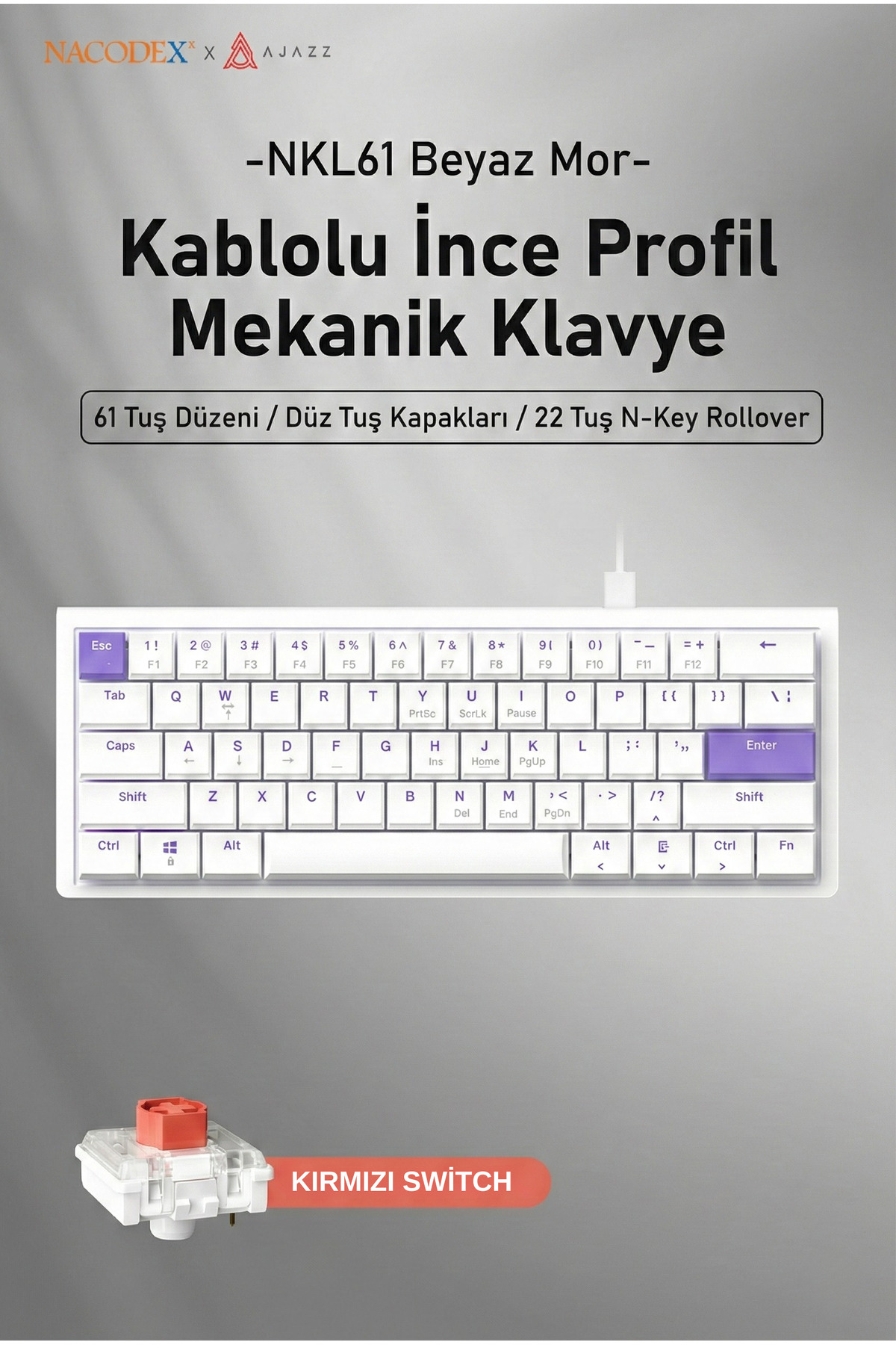 Coverzone AJAZZ NKL61 60% Mekanik Oyuncu Klavye 61 Tuş Kablolu
