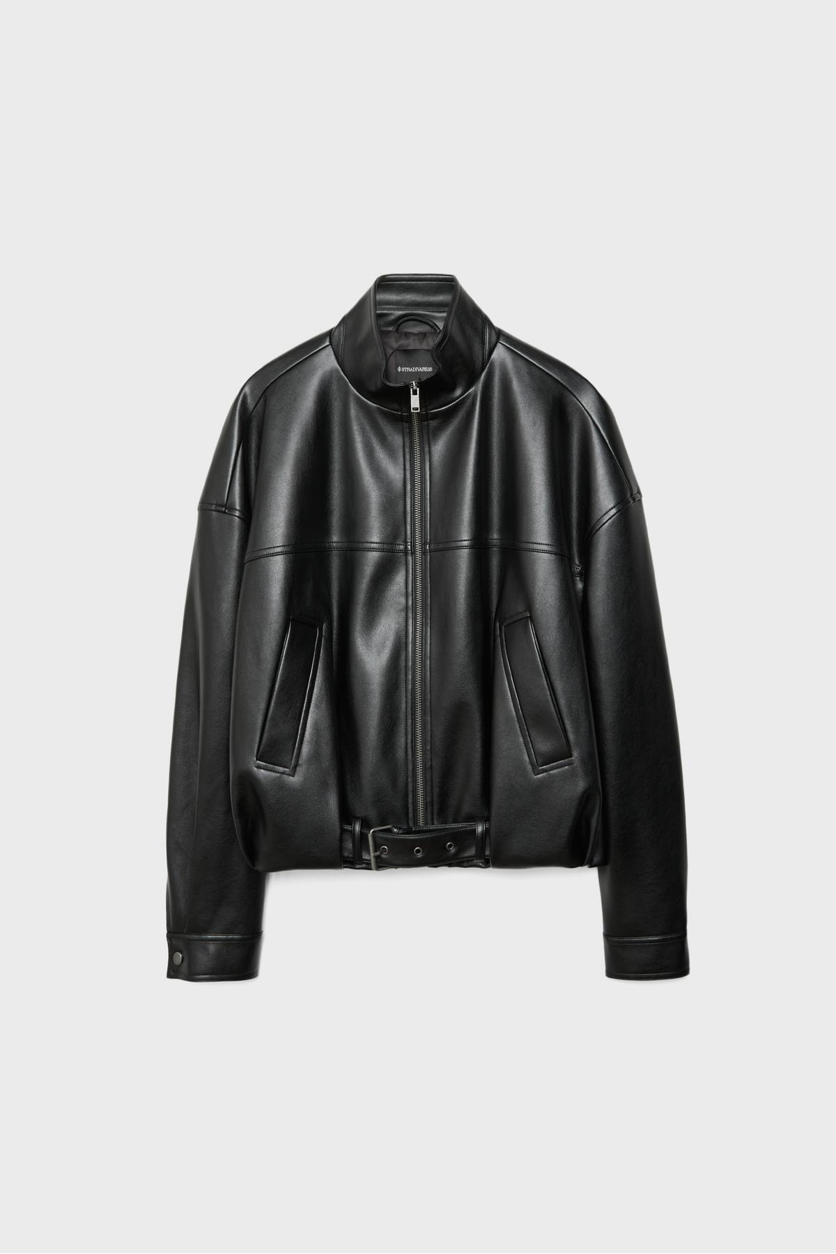 Stradivarius  Kemerli suni deri balon ceket - Görsel 6