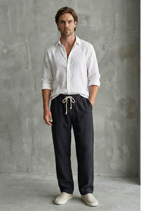 Sizce Moda Erkek Keten Müslin Pantolon Rahat Kalıp Baggy Hafif Yazlık Günlük ...