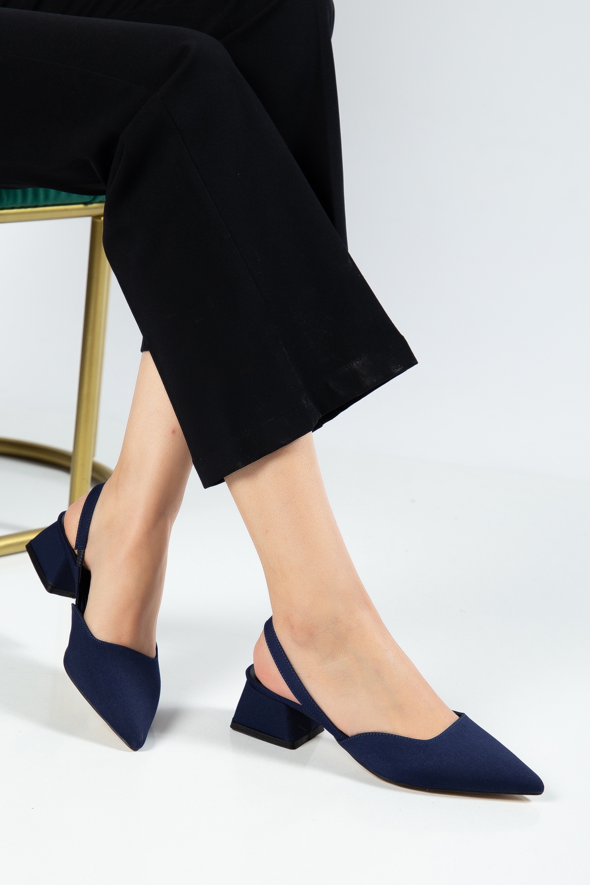 MODA MHS  Lacivert Kısa Topuklu ve Sivri Burun Model Şık Kadın Günlük Babet | Kadın Günlük Ayakkabı
