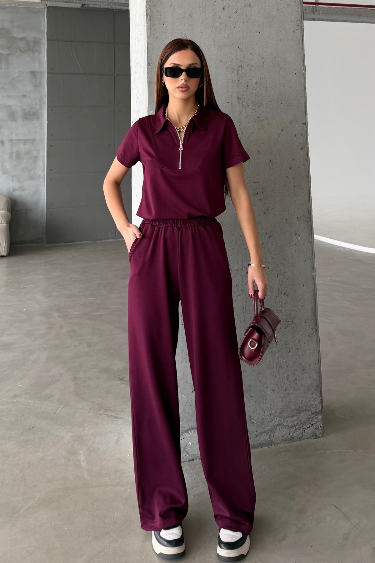 Women's Zippered Neck Soft Touch Modal Sports Suit