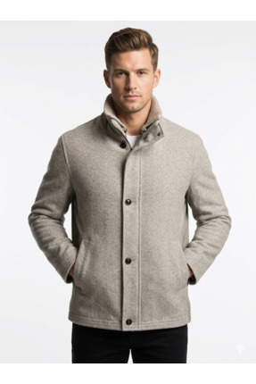 Allegro Erkek Bej Casual Mont - Yün Karışımlı Fermuarlı ve Düğmeli Şık Ceket
