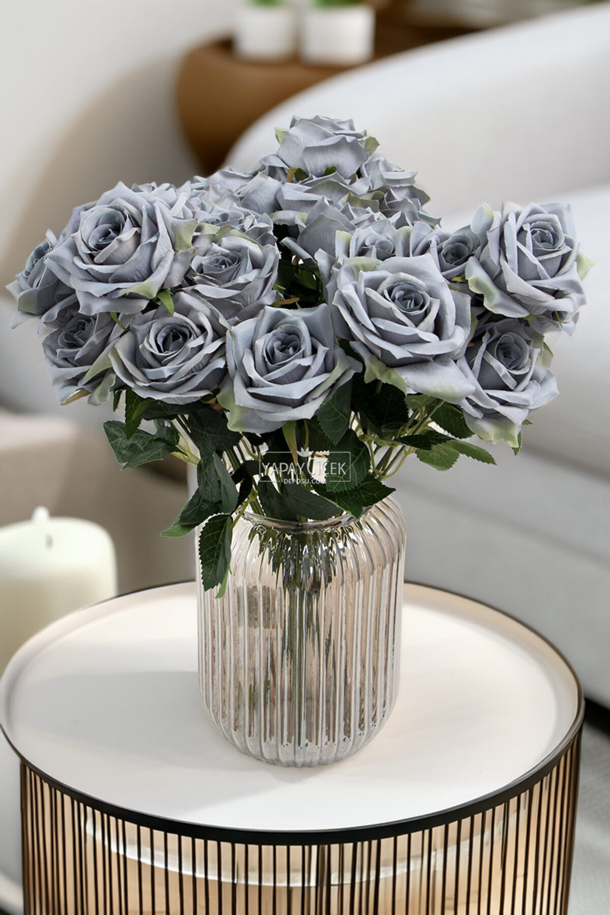Artificial Flower Baghdad Rose Set of 9 42 cm Anthracite Blue