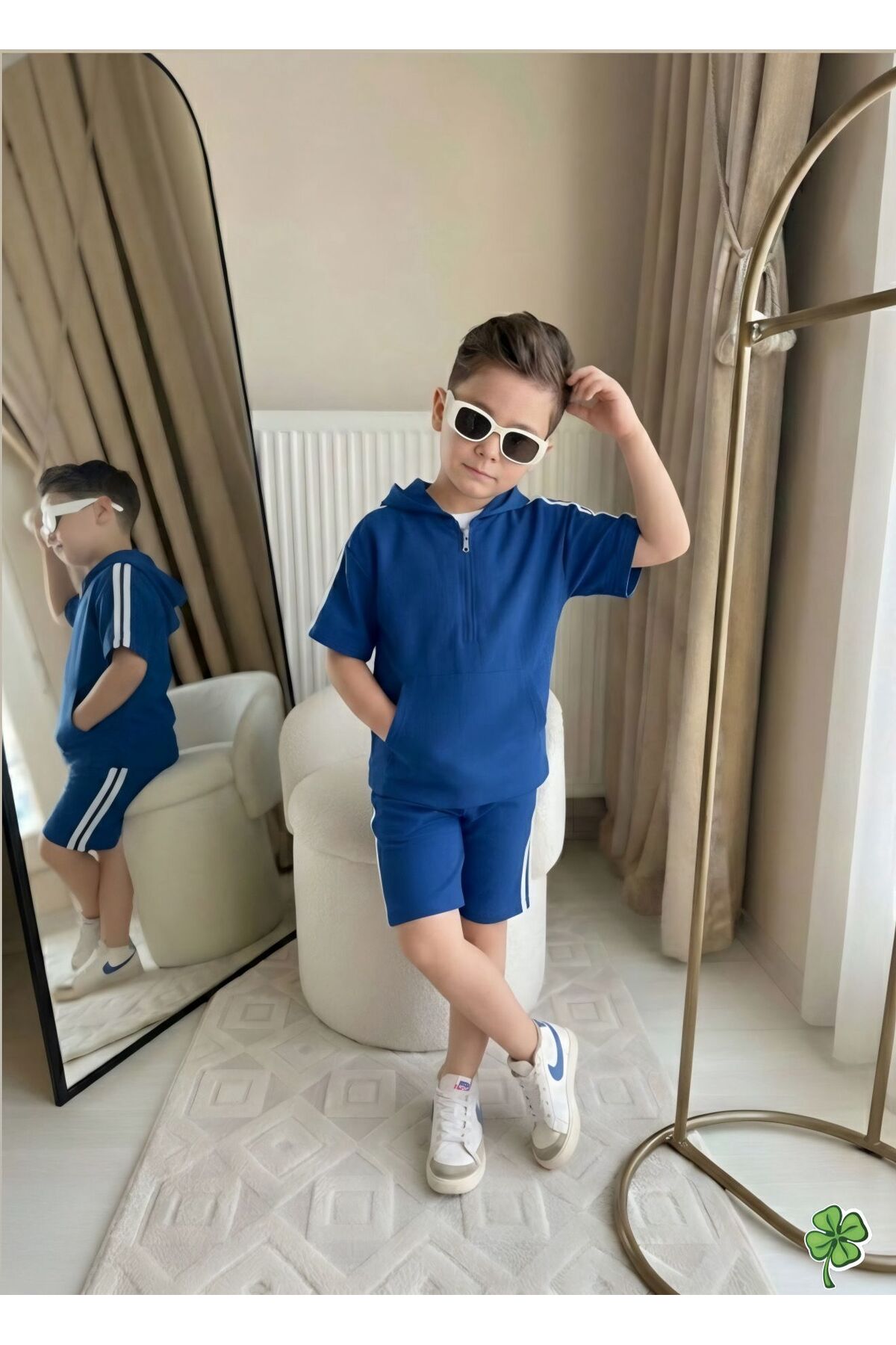 SOFIA LINEN FABRIC WITH HOODED SHORTS 2 PIECE MEN 'S SET