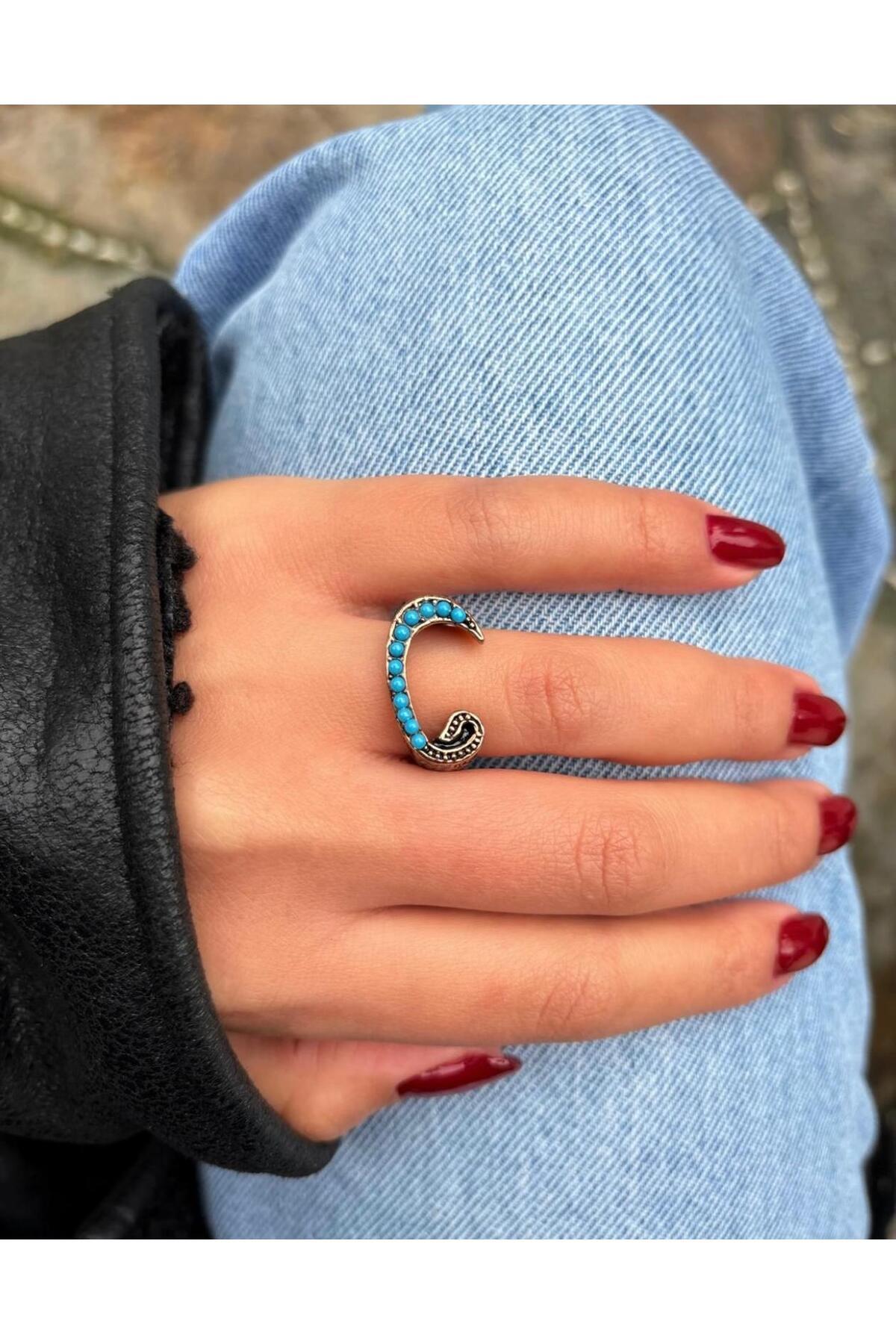 Women's Bronze Color Authentic Adjustable Ring with Turquoise Gemstone in Aged VAV Letter