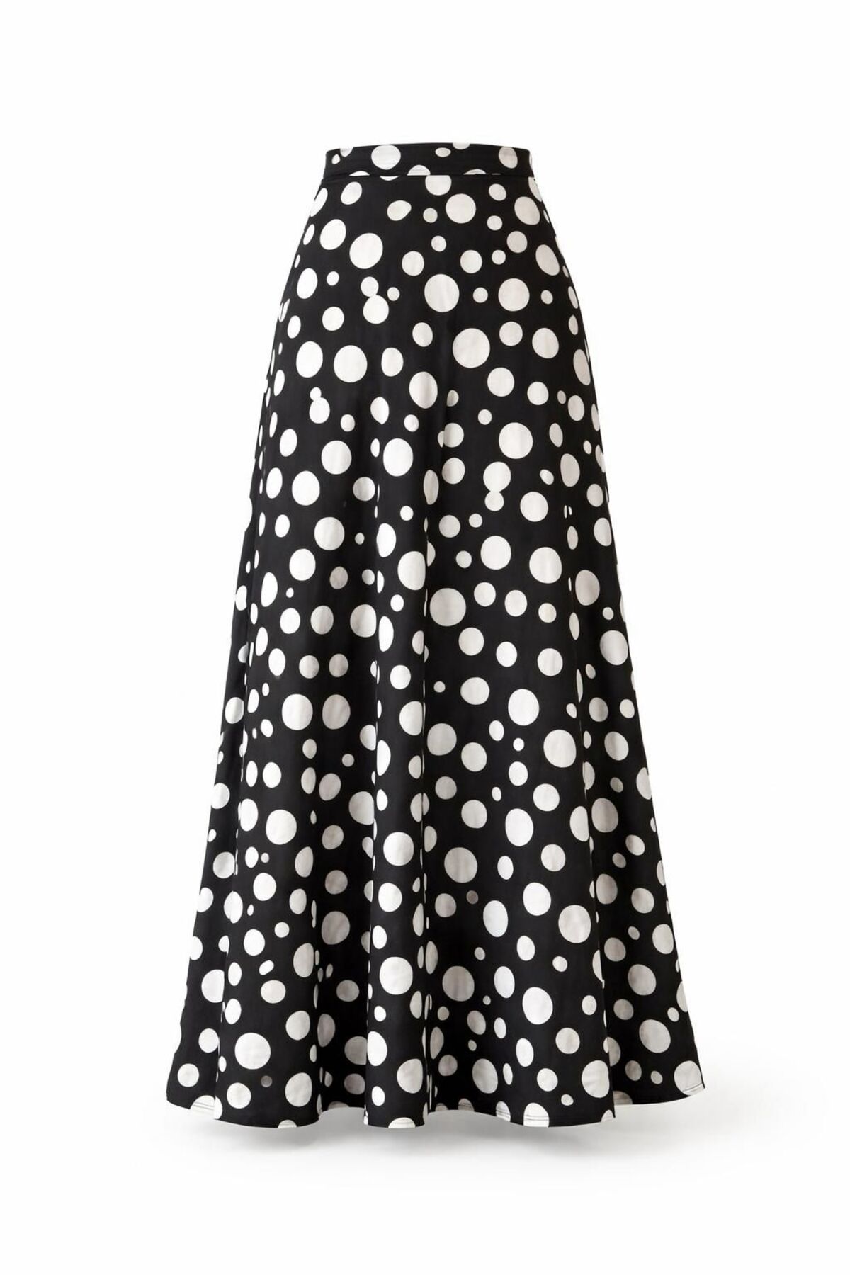 Eight Fashion  Kadın Siyah Beyaz Puantiyeli Yüksek Bel Uzun Viskon Etek