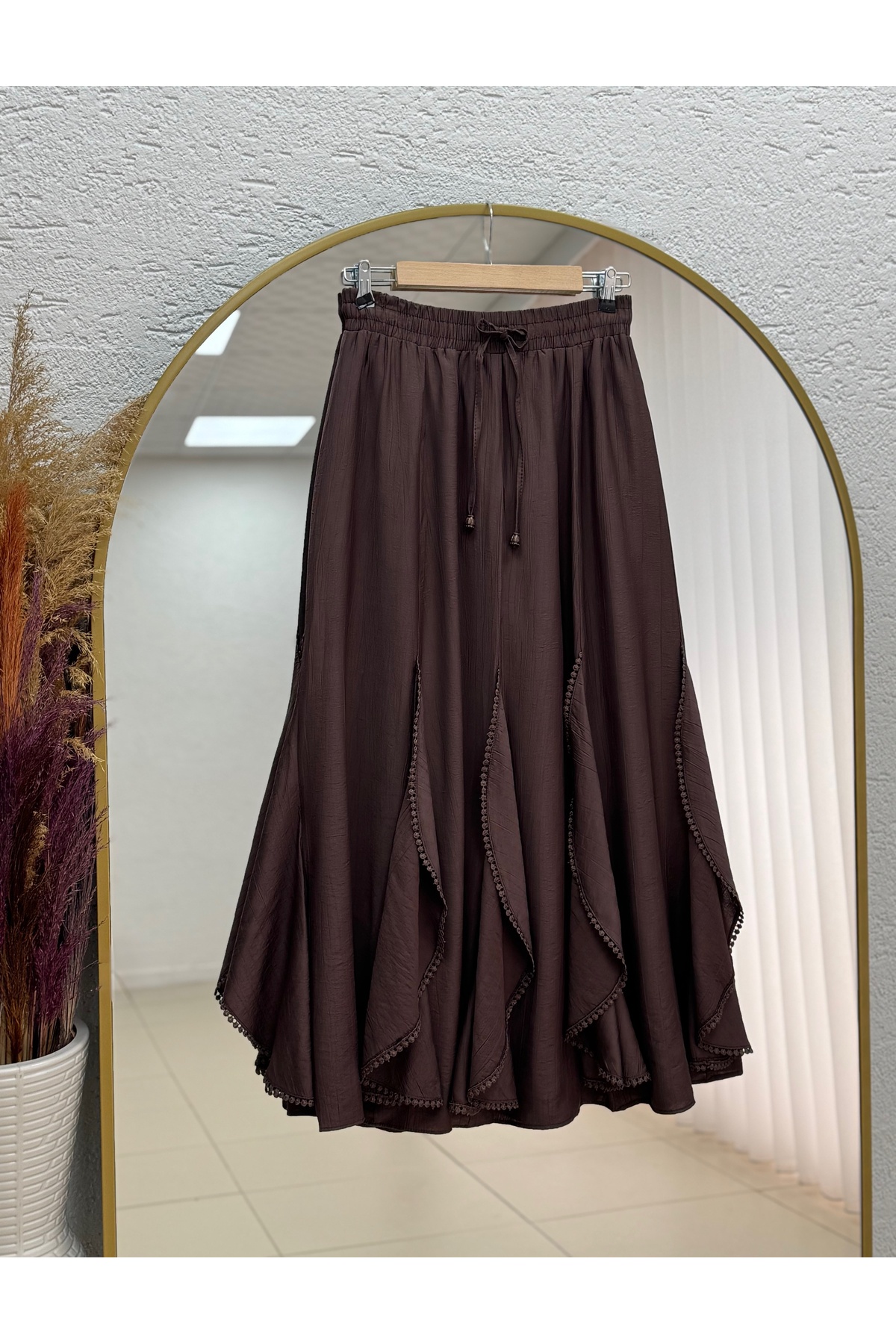 MİHRA STORE  Lavona Fırfırları Dantelli Çilek Etek-AA4274 Kahve - Görsel 2