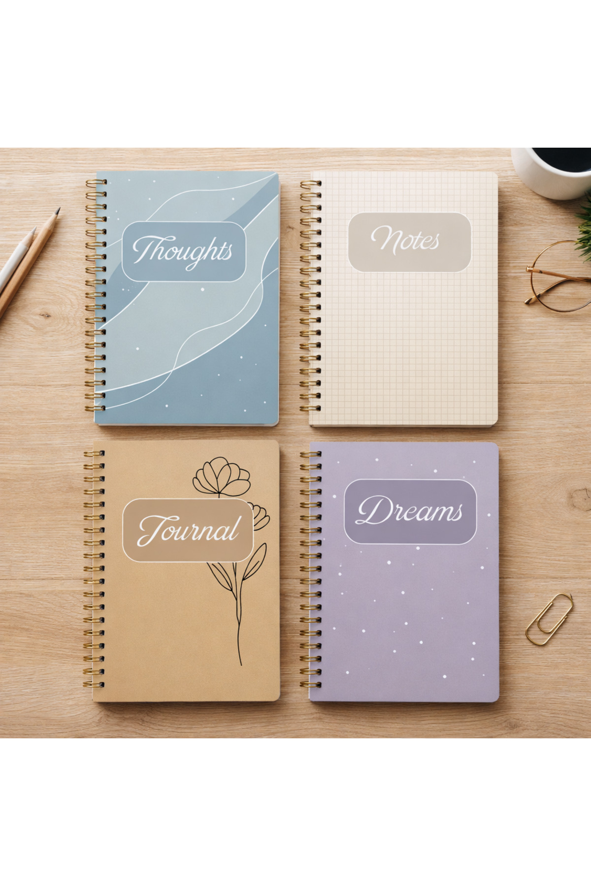Notebook Lin lin notebook A5 15x21 cm 4’lü Spiral 2 Çizgili 2 Kareli Defter Seti ...