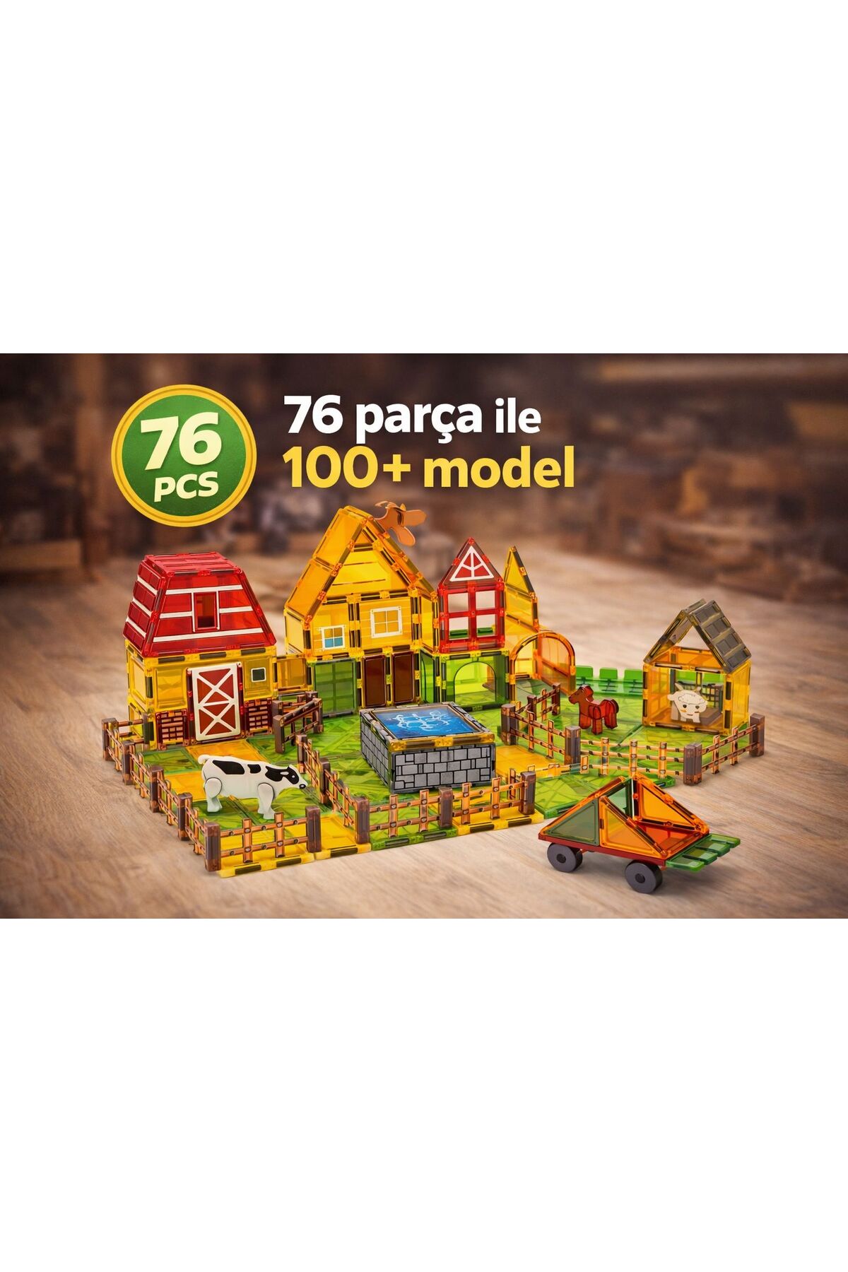 ZİVENTA Magnetic Tiles 76 Parça Manyetik Blok Çiftlik Seti Eğitici STEM Oyuncak 3D Çocuk Gelişim Oyuncağı fotoğrafı 5 (önizleme)
