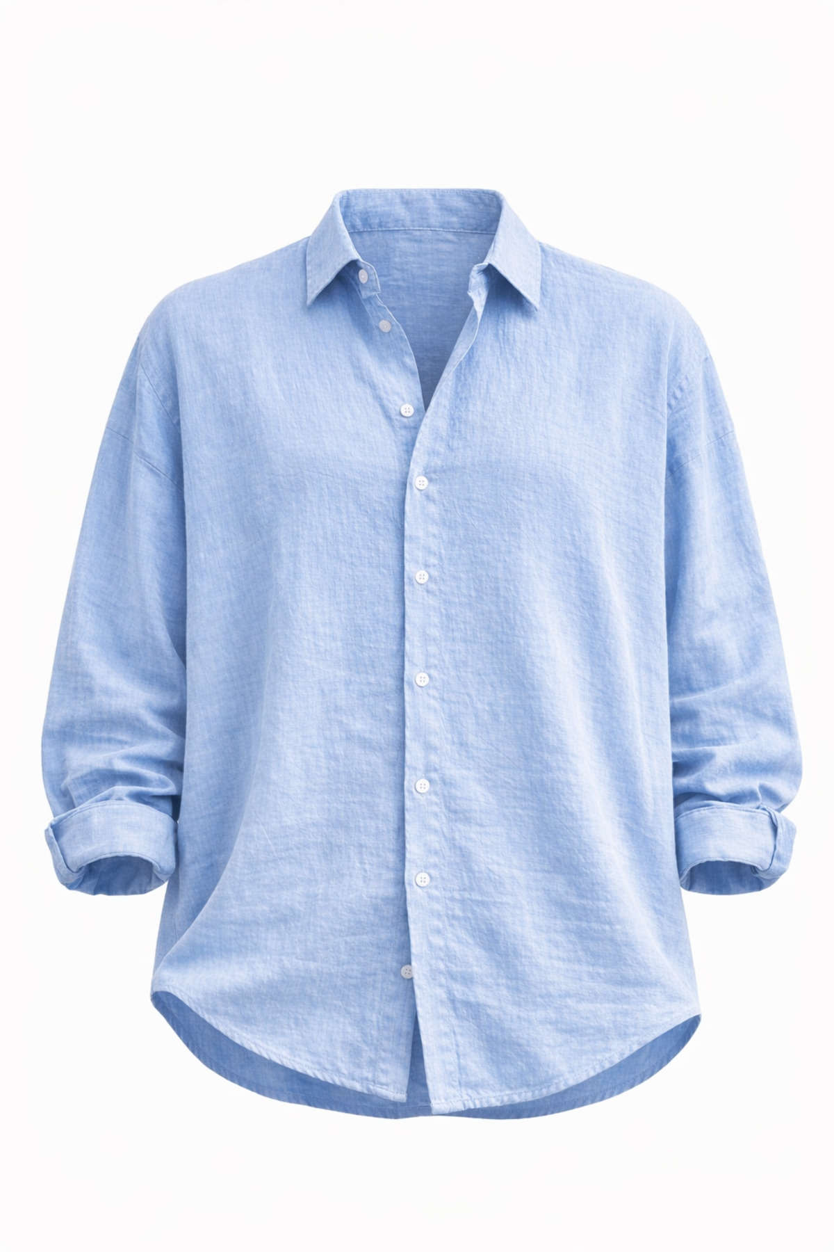 çerme  Oversize Mevsimlik Keten Dokulu Bol Kalıp Uzun Kollu Rahat Kullanım Erkek Mavi Gömlek