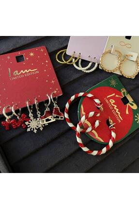 Luxiva pakette 7 çift ten oluşmuş renkli kadın küpeler