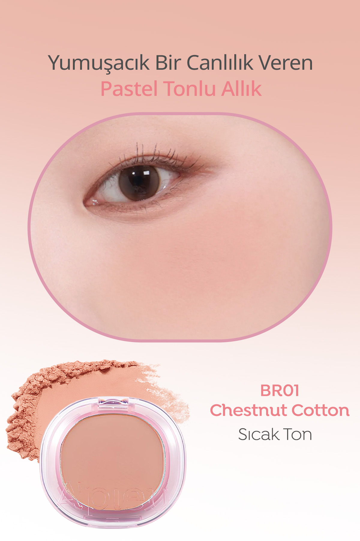 رنگ طبیعی و نرم کننده در رنگ‌های پاستلی رژگونه APIEU Juicy-Pang Pastel Blusher (BR01)