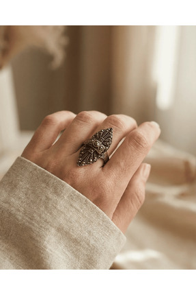 Dorvina Bronz Takı Otantik Antrasit Renk Markazit Taşı Badem Model Ayarlanabi...