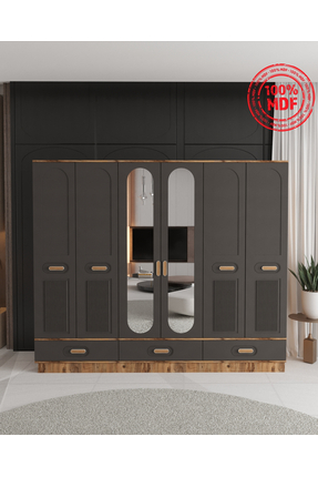 Teen & Bright PERA 6 KAPAKLI ÇEKMECELİ BAZALI GARDIROP - TAMAMI MDF